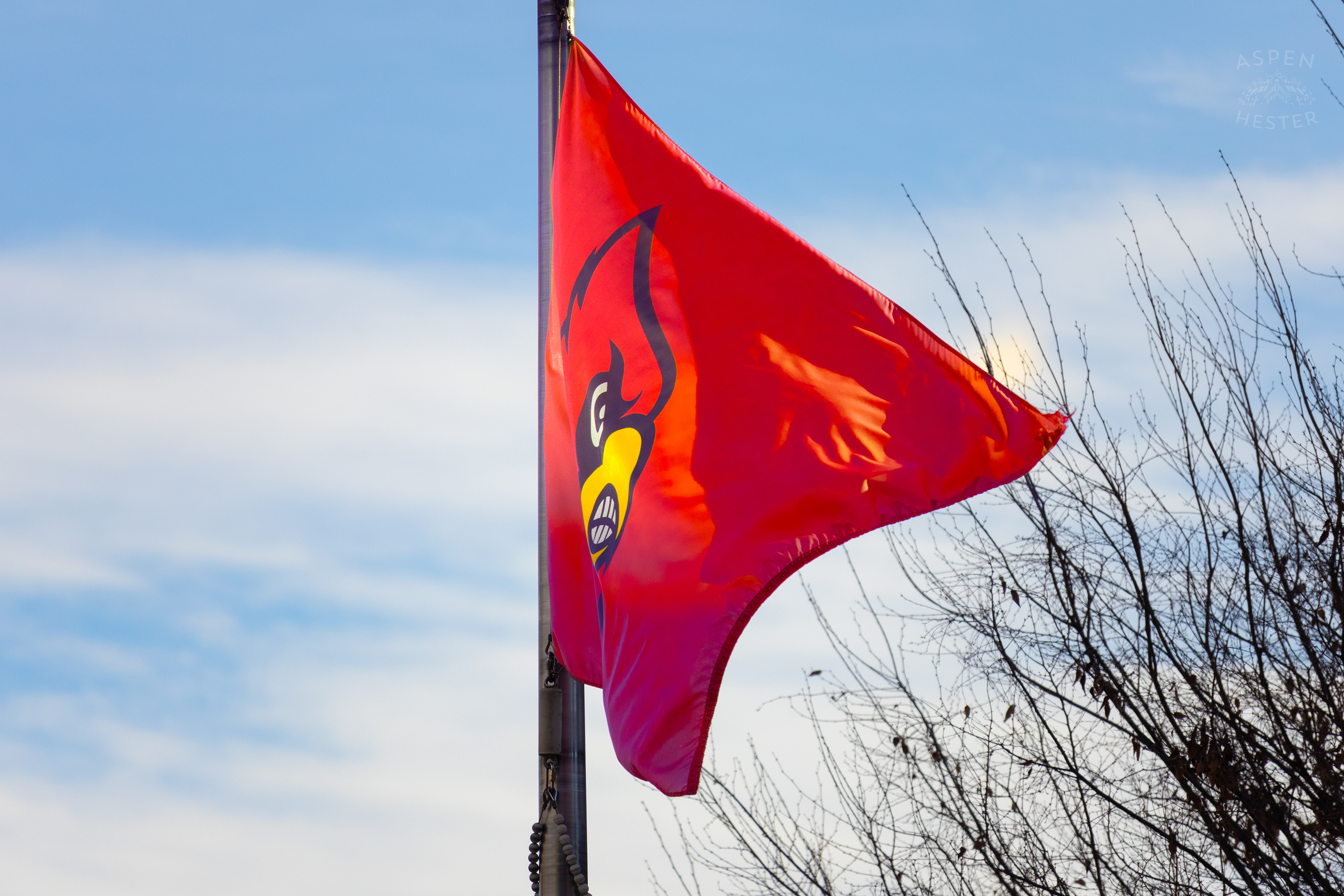 Fighting Cardinal Flag Flies Over Fans on Their Way into The KFC Yum Center for The NCAA Women’s Volleyball Championship Game. December 22th, 2024/Aspen Hester