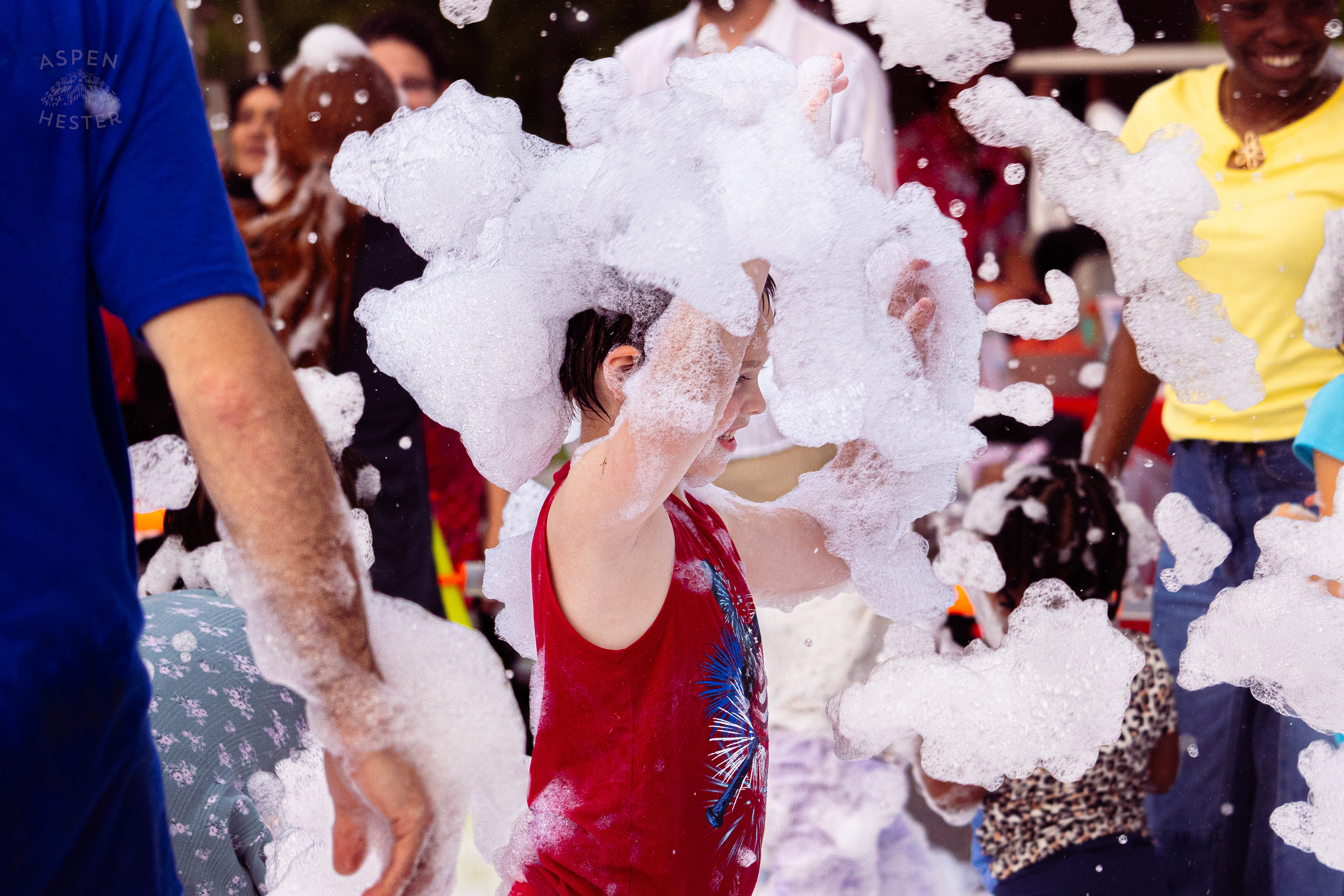 Kid Playing in the Bubble Party at Waterfront Park Fourth of July. July 4th, 2024/Aspen Hester