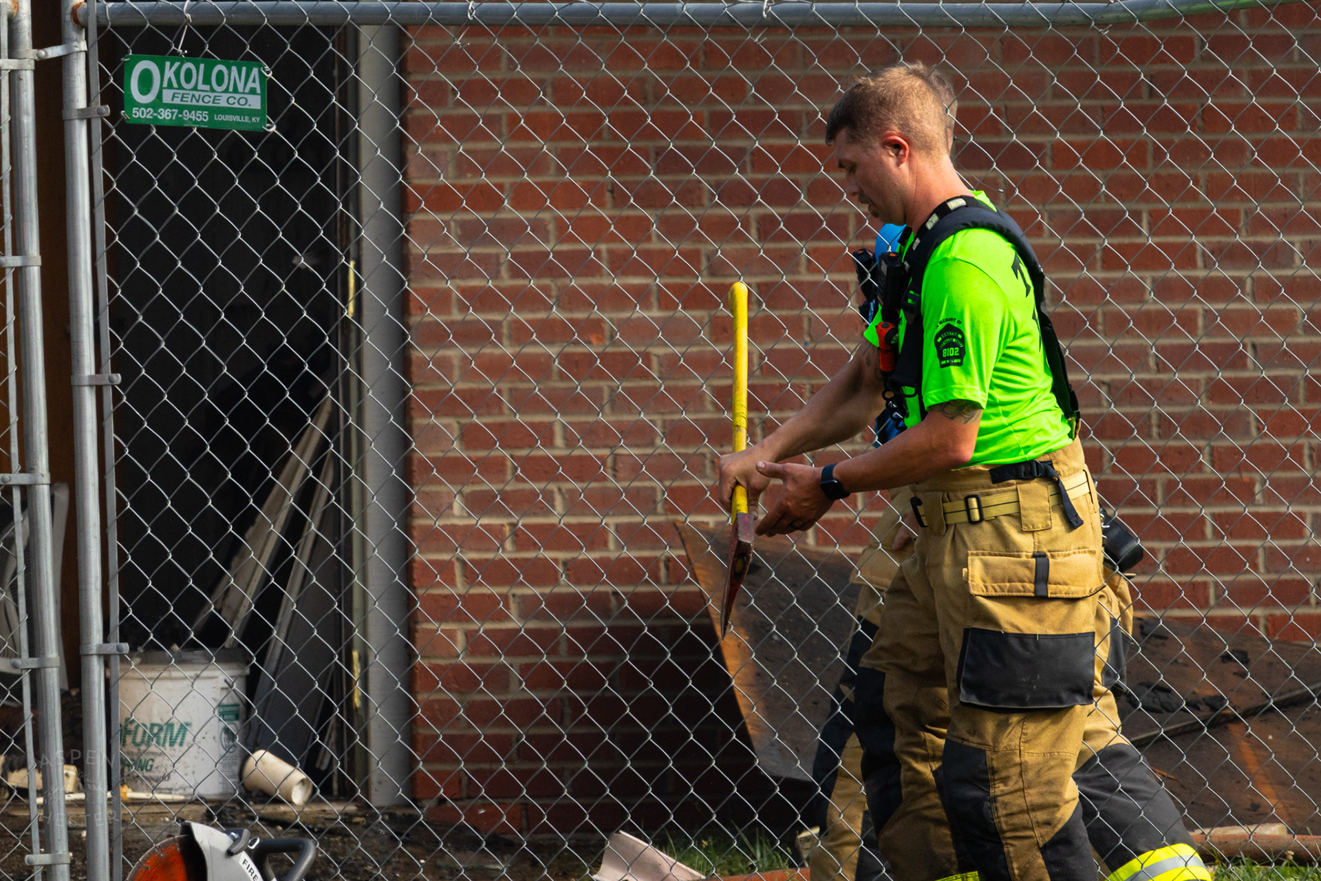 Firefighter Battling Flames at The Old Library on Preston Highway. May 31st, 2024/Aspen Hester