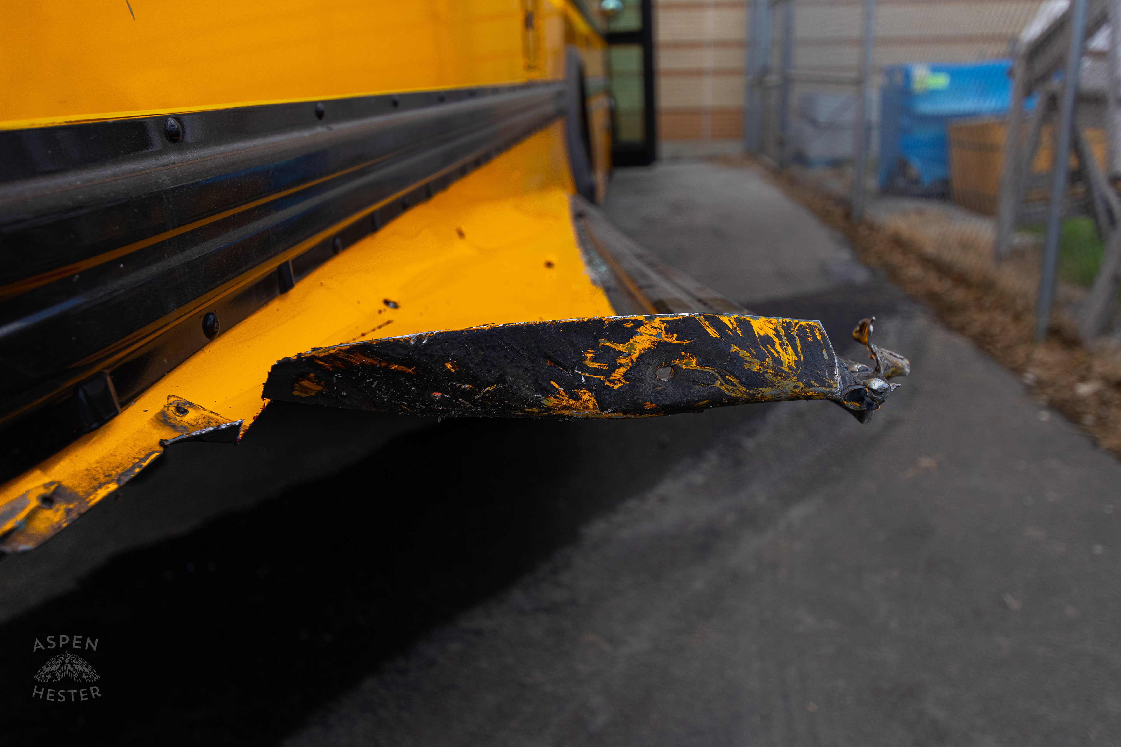 The Damage Done to A Clarksville Community School Cooperation Bus After A Dodge Charger Crashed into it at Full Speed. August 14th, 2024/Aspen Hester
