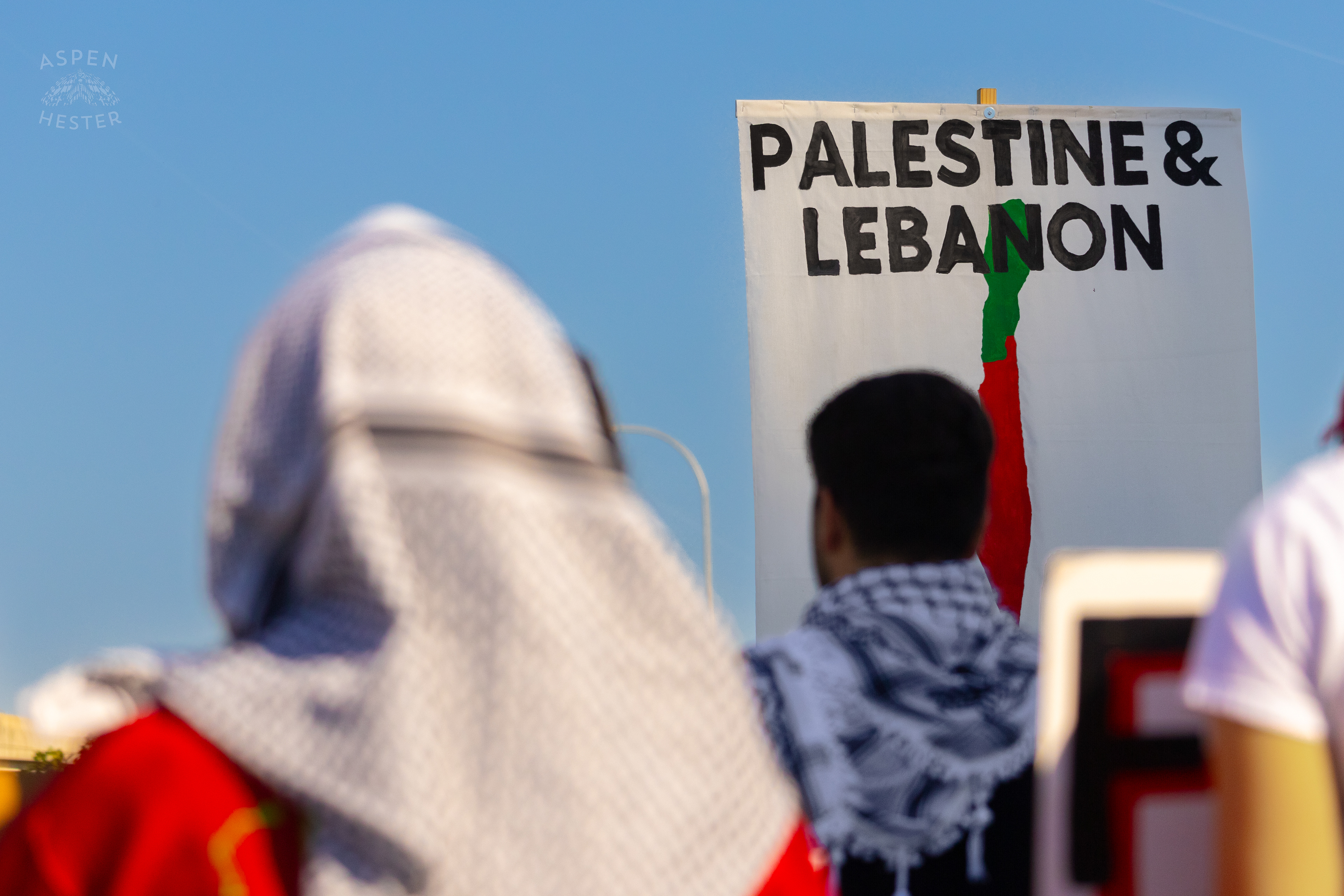 Protesters Demanding Justice and Peace for Both Palestine and Lebanon During Lousiville’s One Year of Gaza Genocide Rally. October 5th, 2024/Aspen Hester 