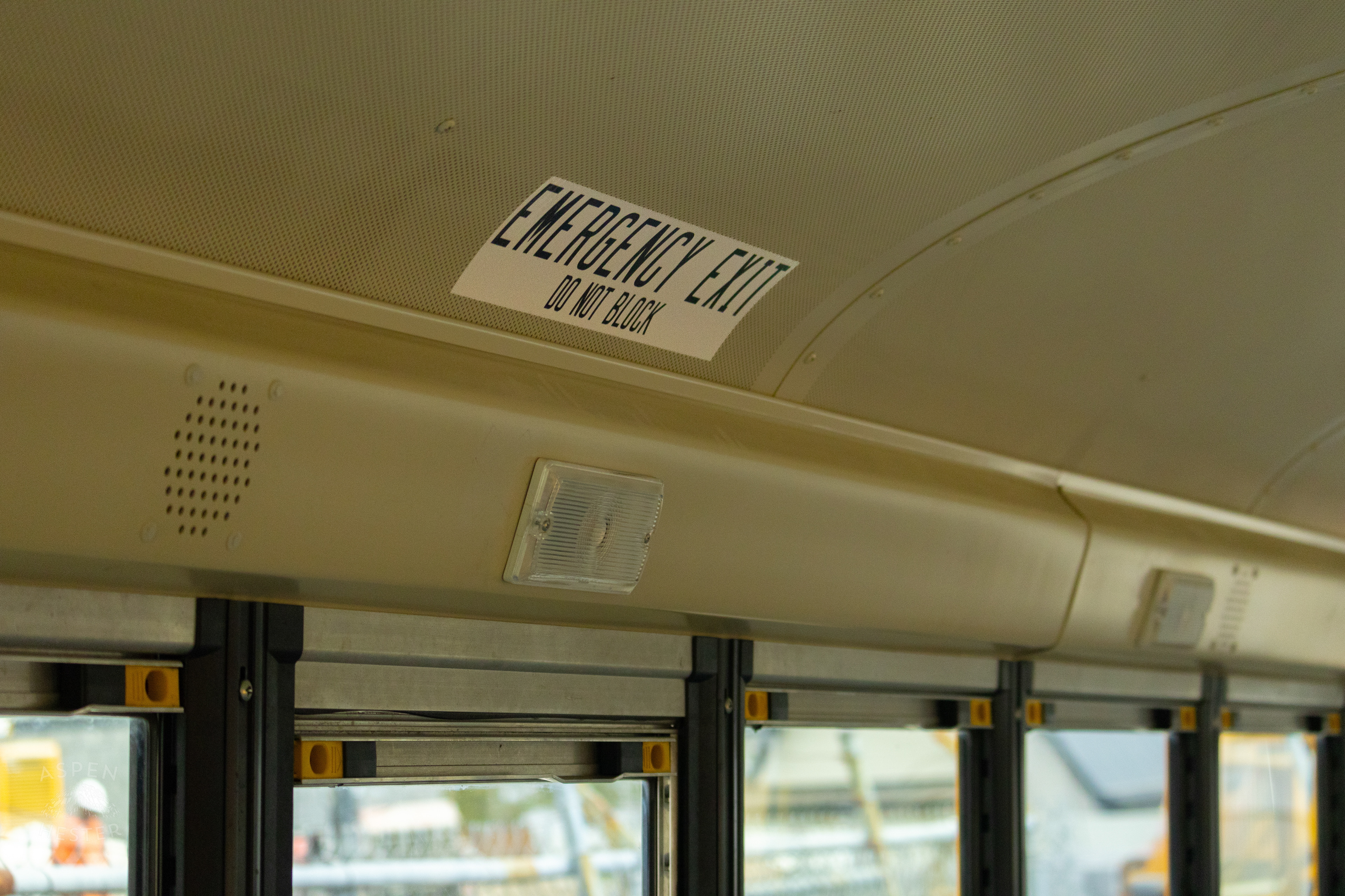 Inside of The Clarksville Community School Cooperation Bus Damaged After A Dodge Charger Crashed into it at Full Speed. August 14th, 2024/Aspen Hester