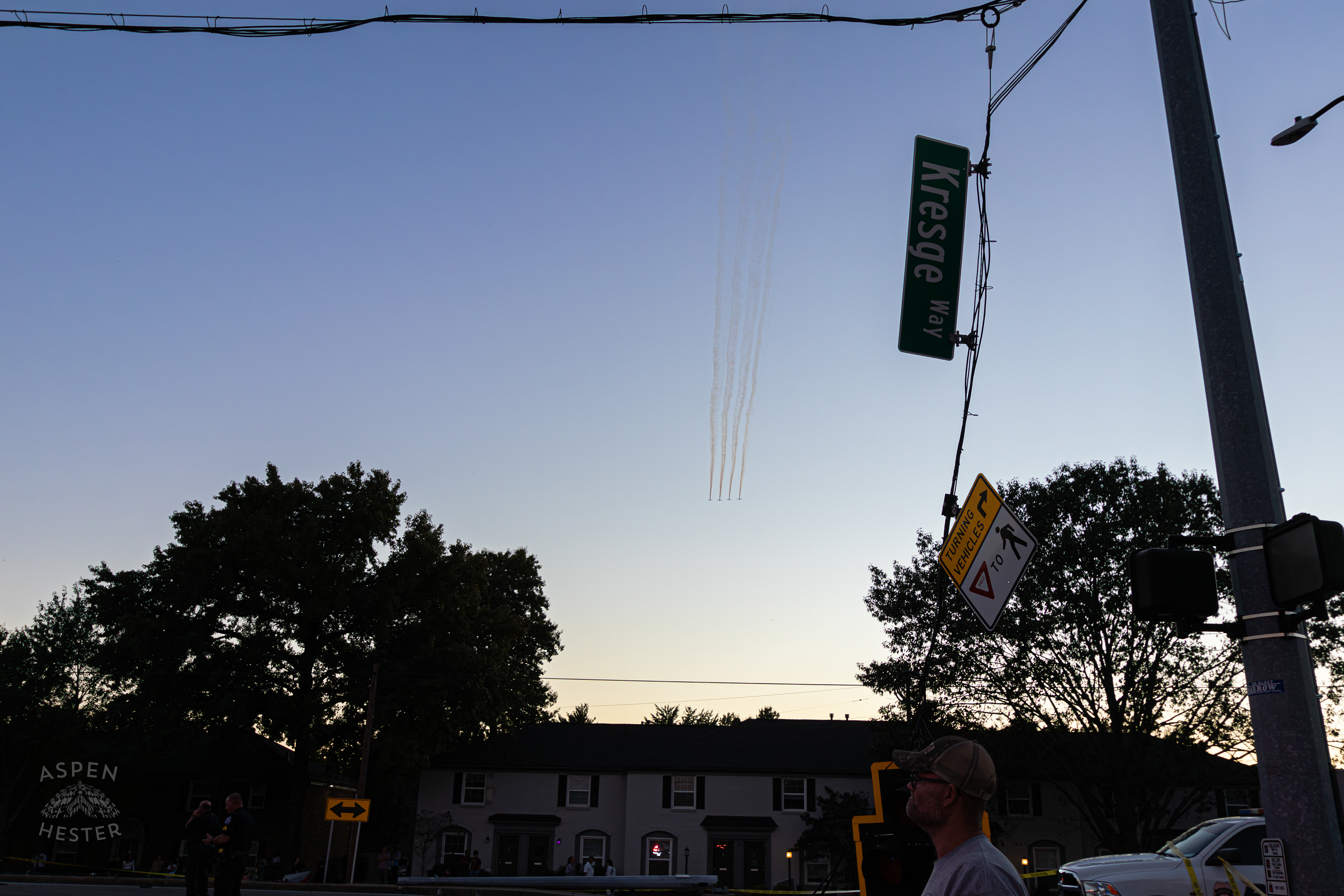 Other Small Planes from Bowmen Field Paying Tribute in A Fly By after A Piper Cherokee Plane Crash Landed, Taking Out Utility Poles, and Hitting A Car on Breckenridge Lane and Kresge Way. October 11th, 2024/Aspen Hester 