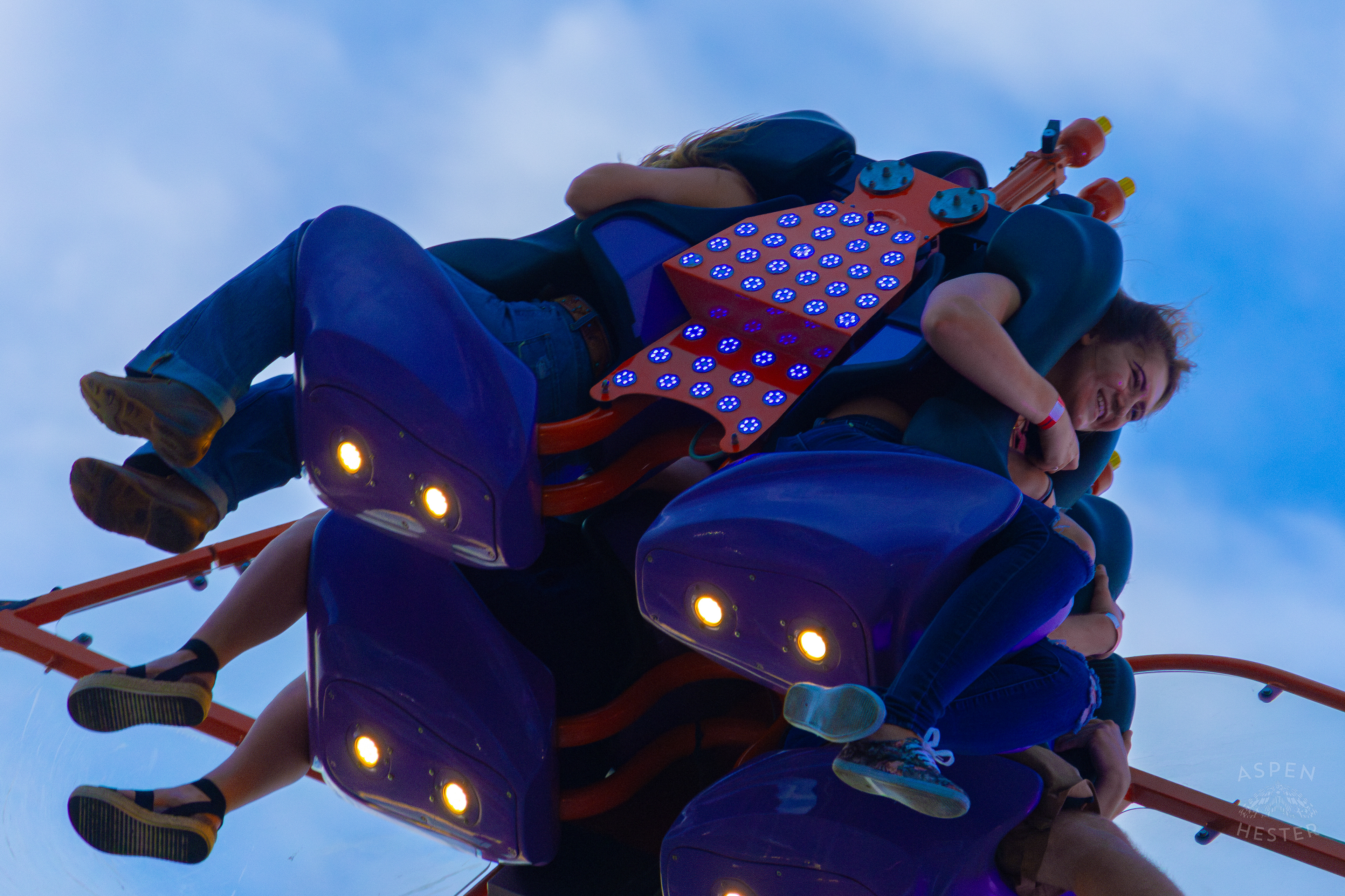 Fair Goers Spinning and Flipping Around The Sky in the Alter Ego at The 120th Kentucky State Fair. July 15th, 2024/Aspen Hester