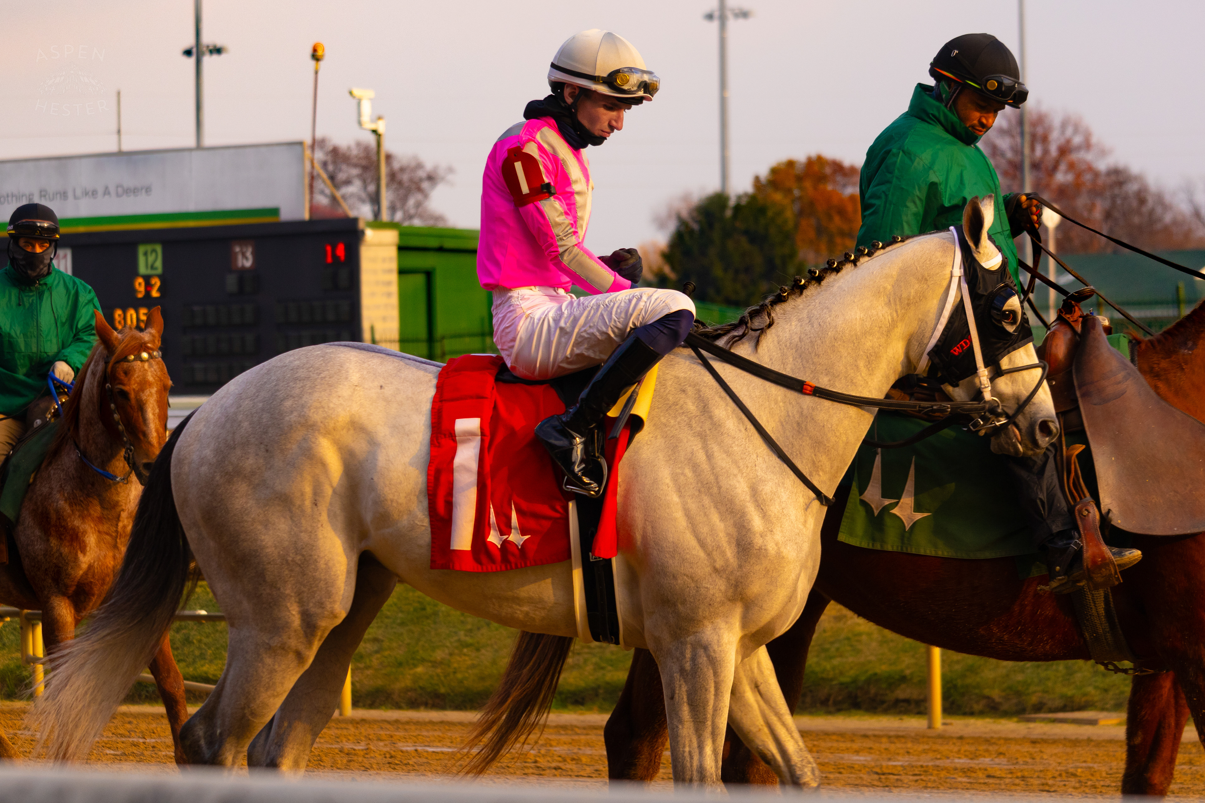 Horse #1 Hold My Bourbon Ridden by Jockey Luan Machado Being Led to The Starting Gate for Race 10 During The Thanksgiving Day Festivities At Churchill Downs. November 28th, 2024/Aspen Hester