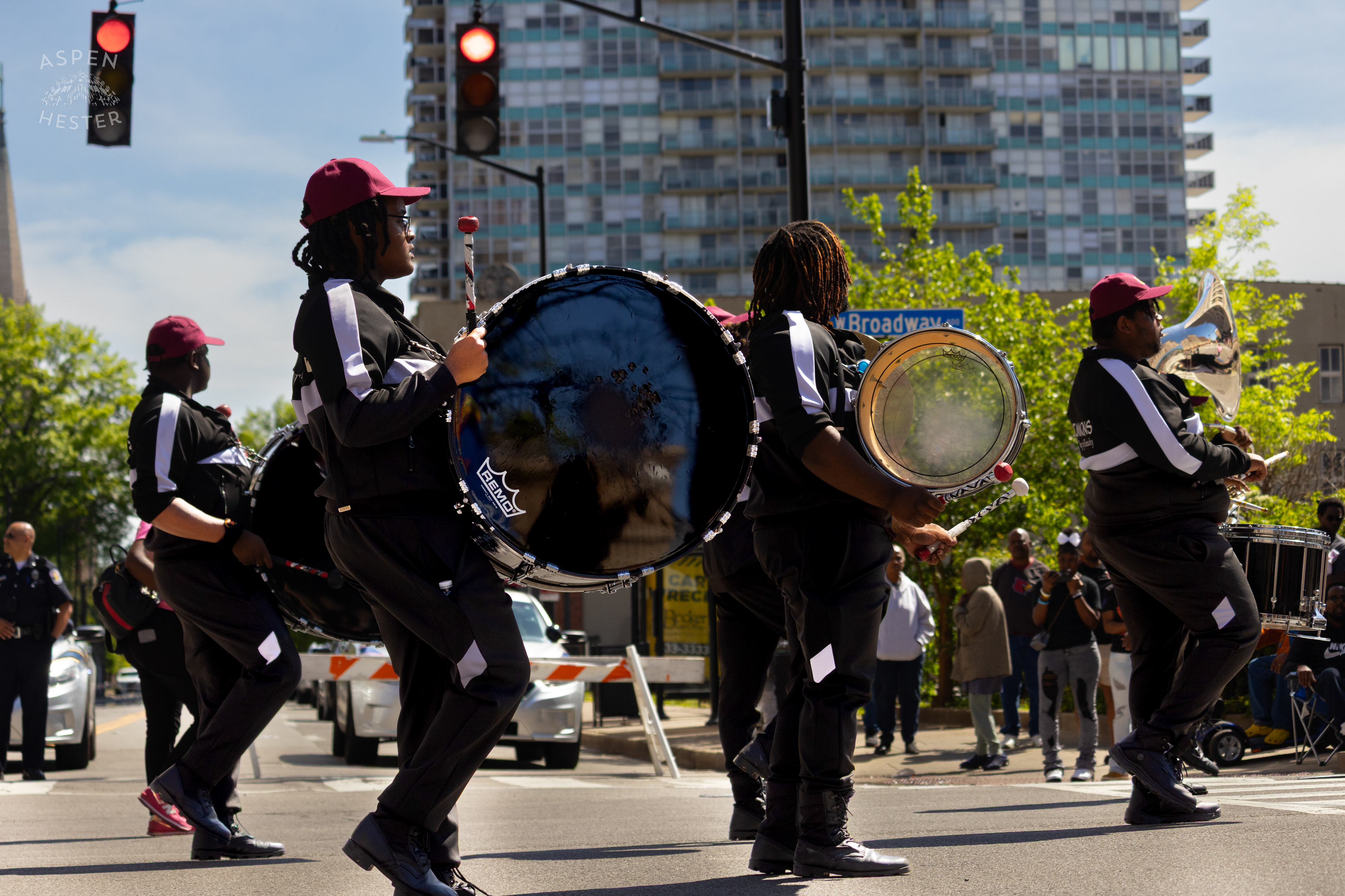 The Simmons College Marching Band Plays Their Way Down West Broadway for The 70th Annual Pegasus Parade. April 27th, 2025/Aspen Hester