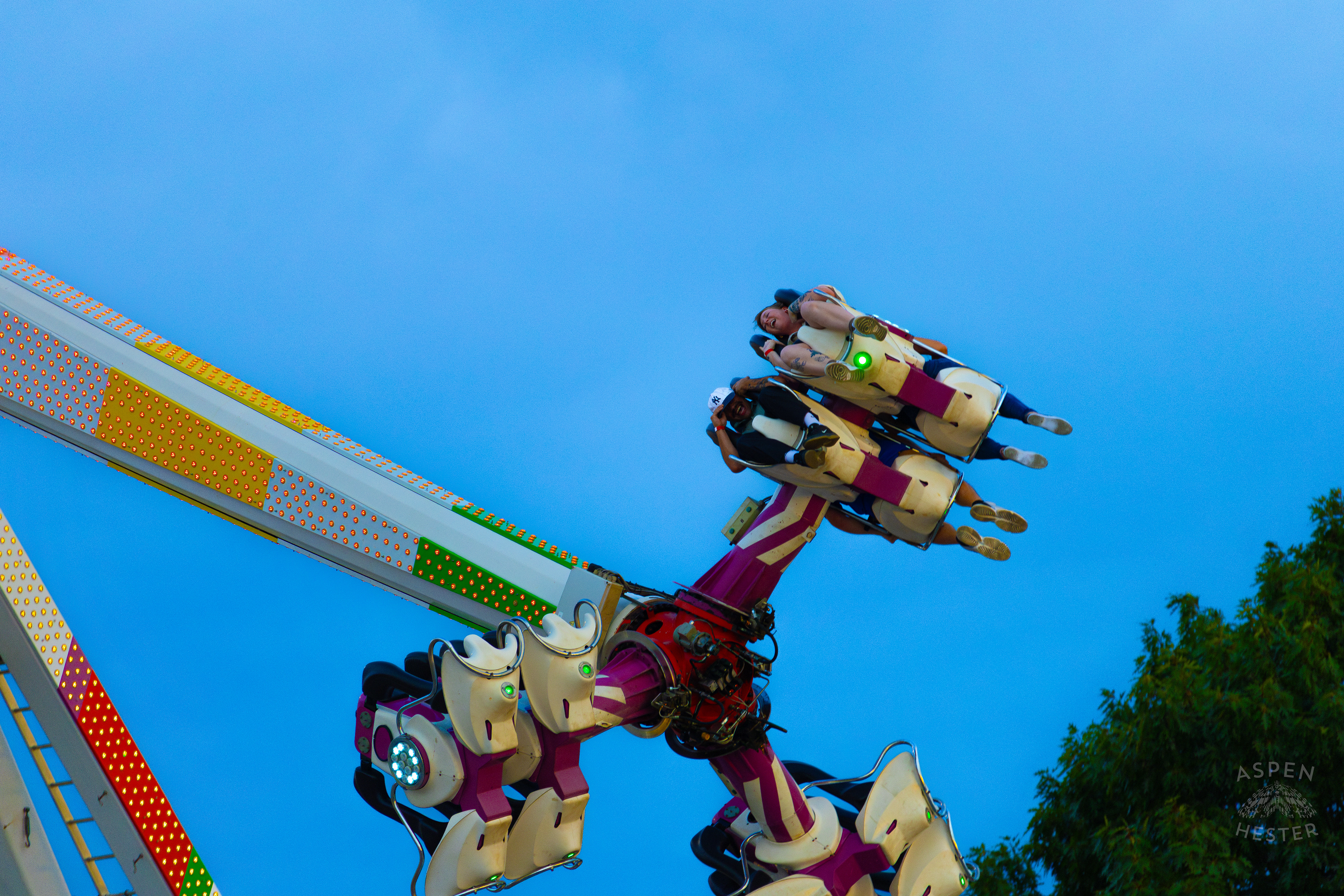 Fair Goers Spinning Around The Sky in the Nemeses 360 at The 120th Kentucky State Fair. July 15th, 2024/Aspen Hester