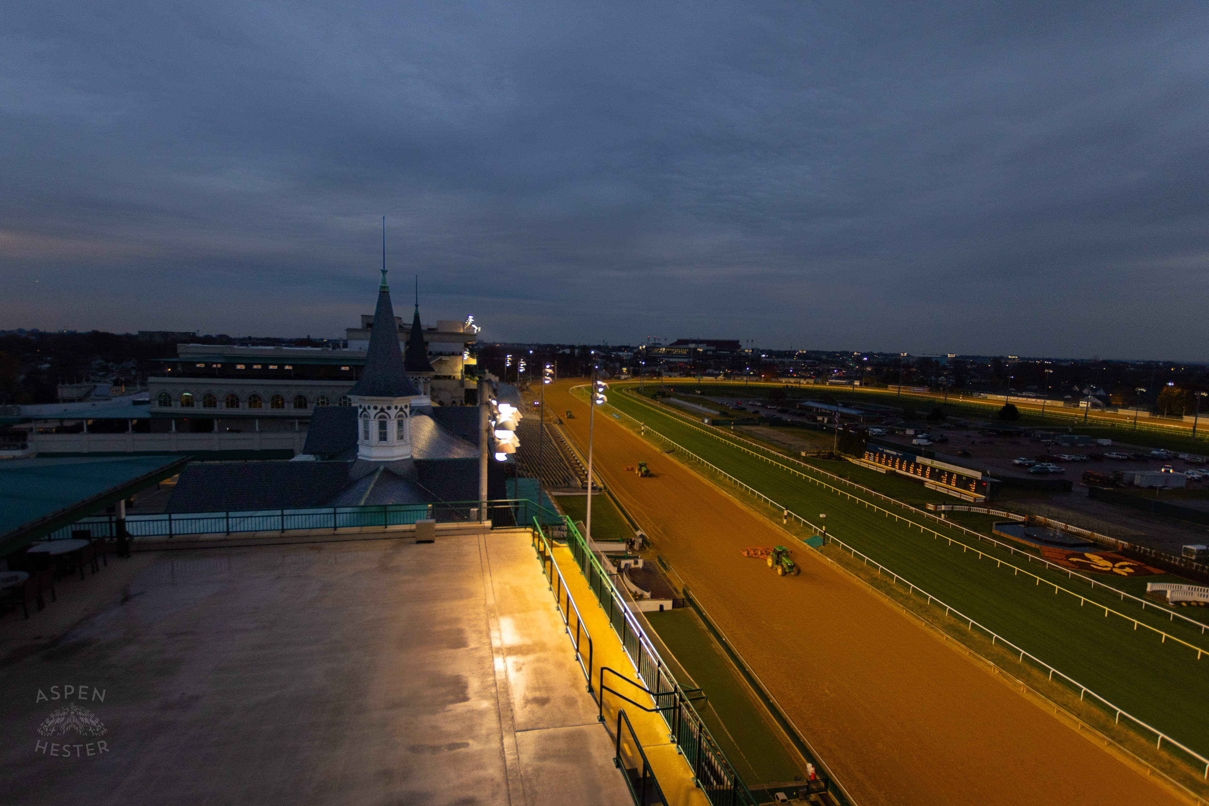 Churchill Downs Seen From The 6th Floor Mansion Balcony On The Day Bob Baffert Returned After A 3 Year Suspension. November 27th, 2024/Aspen Hester