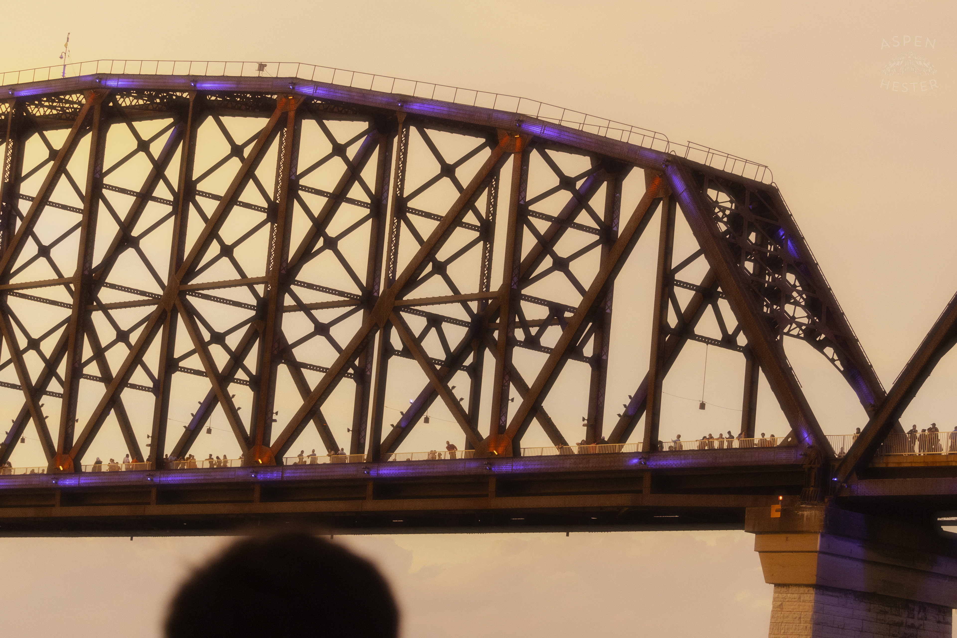 The Big Four Bridge Lit Up Red, White, and Blue Over The Waterfront Park 4th of July. July 4th, 2024/Aspen Hester