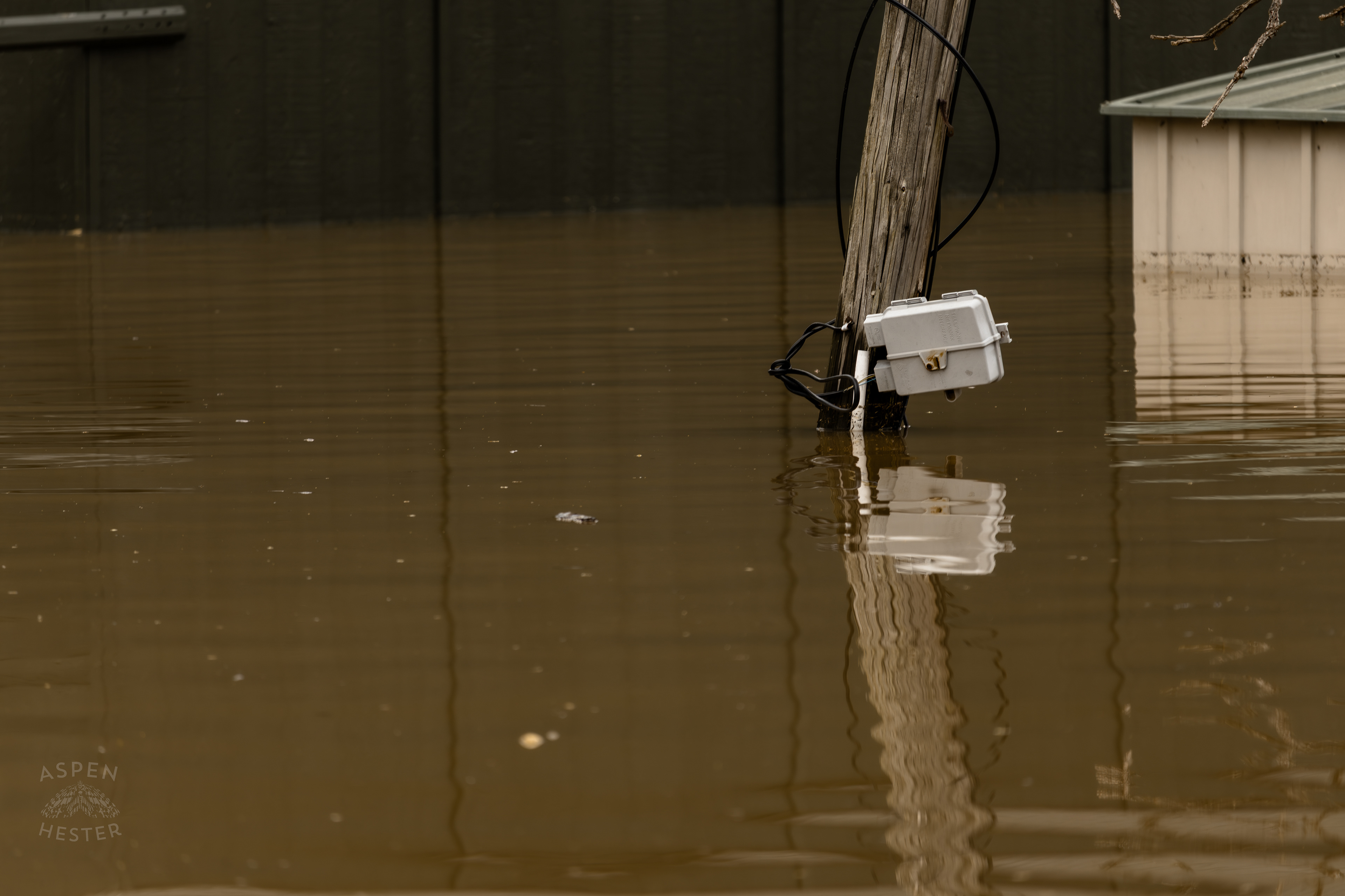 Electrical Poles Overcome By Water Amid The Historic Flooding in Utica Indiana. April 9th, 2025/Aspen Hester