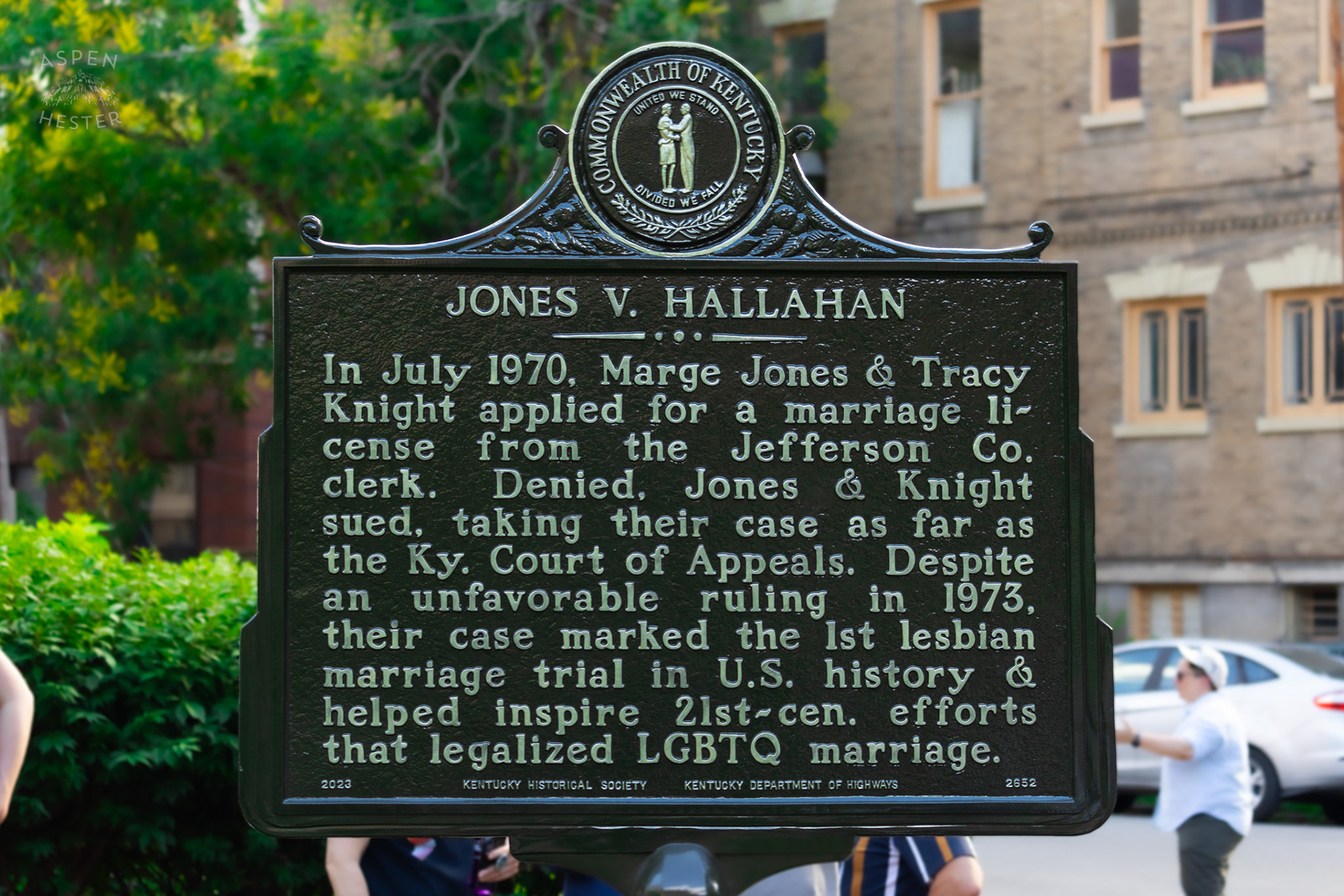 The 1st LGBTQ Ky Historical Hwy Marker Commemorating The First Lesbian Marriage Trial. June 6th, 2024/Aspen Hester