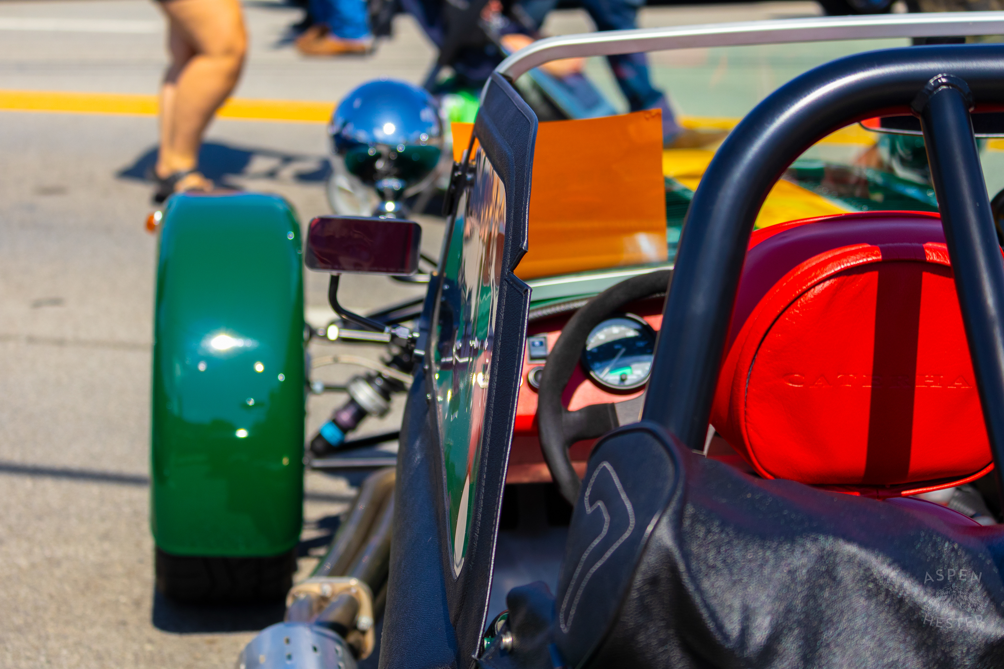 A Green and Yellow 2005 Caterham Seven on Display at The 2024 Jeffersontown Gaslight Festival. September 15th, 2024/Aspen Hester