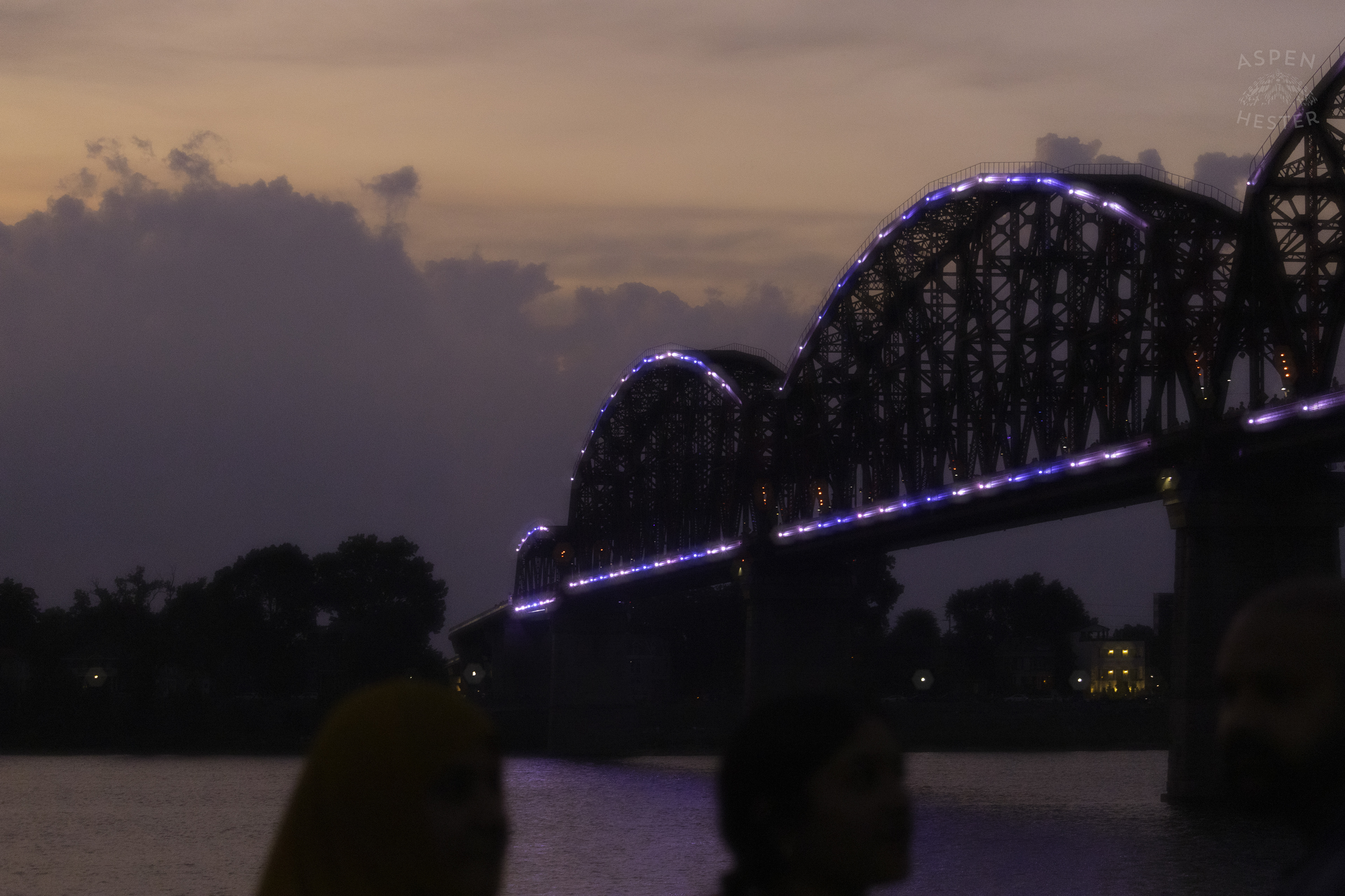 The Big Four Bridge Lit Up Red, White, and Blue Over The Waterfront Park 4th of July. July 4th, 2024/Aspen Hester