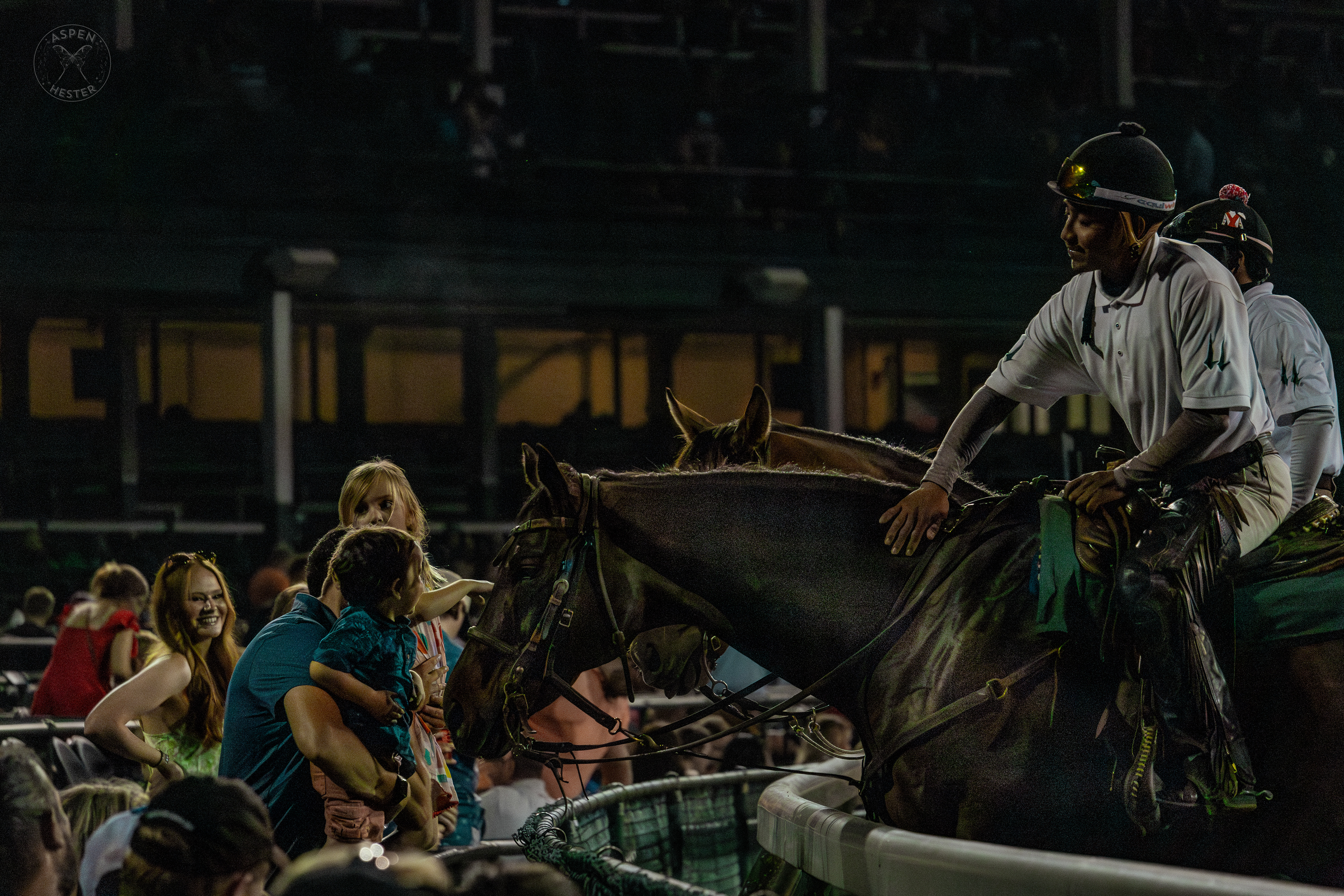 Churchill Down Riders Allow Fans to Pet Their Horses at Downs After Dark. May 18th, 2024/Aspen Hester