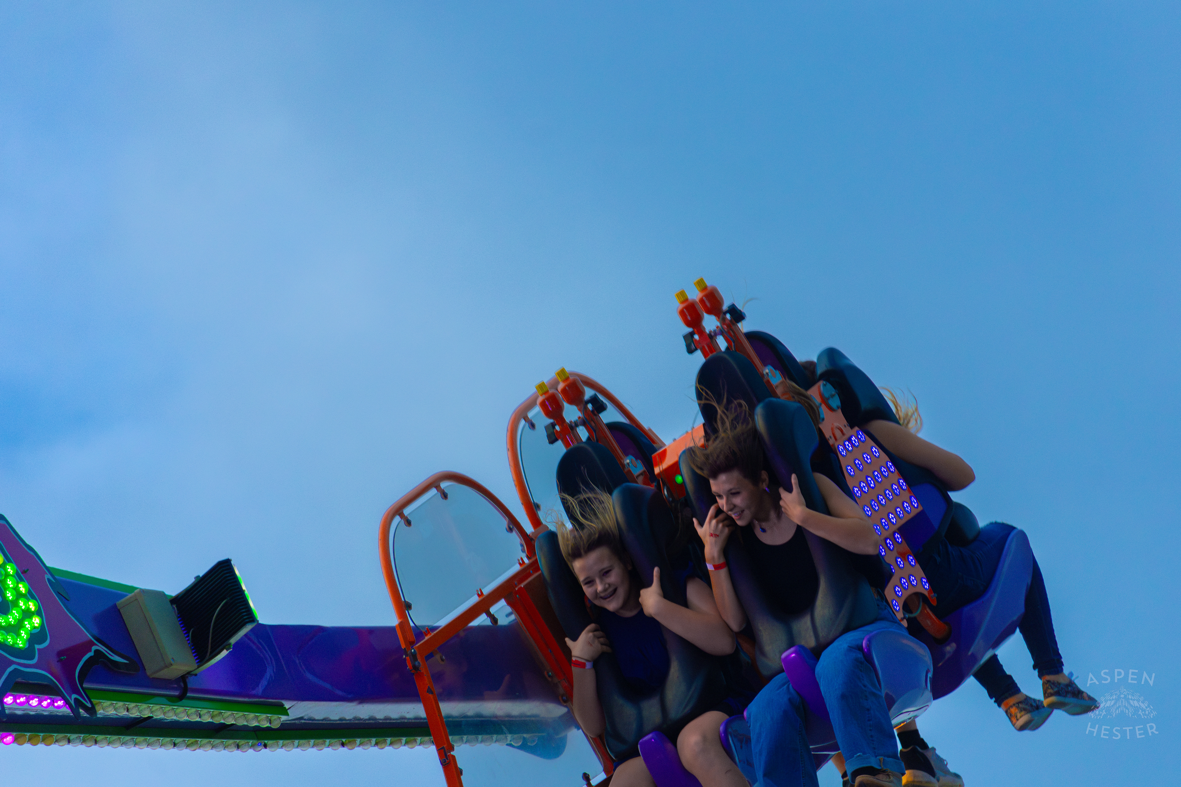 Fair Goers Spinning and Flipping Around The Sky in the Alter Ego at The 120th Kentucky State Fair. July 15th, 2024/Aspen Hester