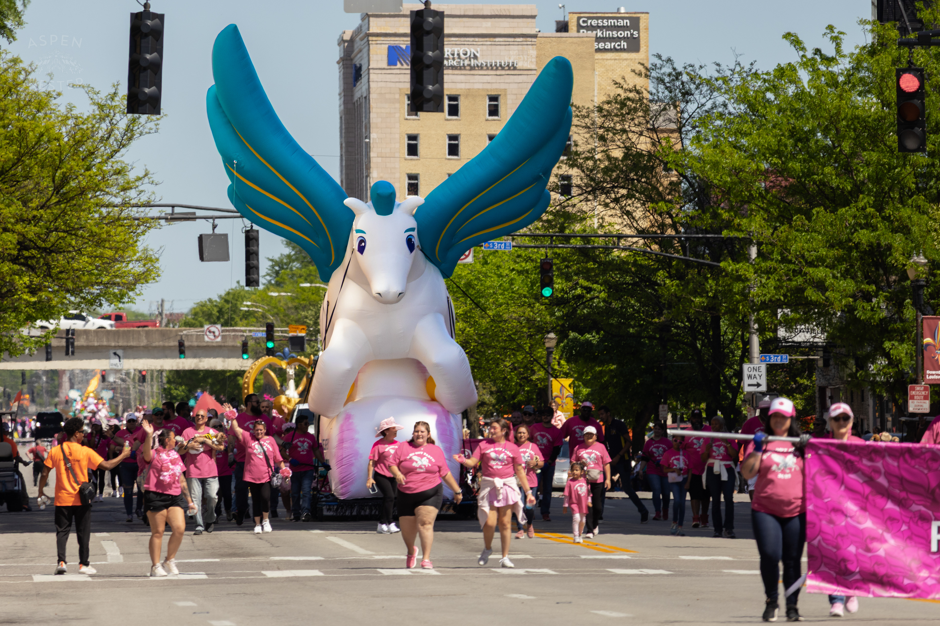 The Most Iconic Participante of The Pegasus Parade is Guided Down West Broadway for The 70th Annual Pegasus Parade. April 27th, 2025/Aspen Hester