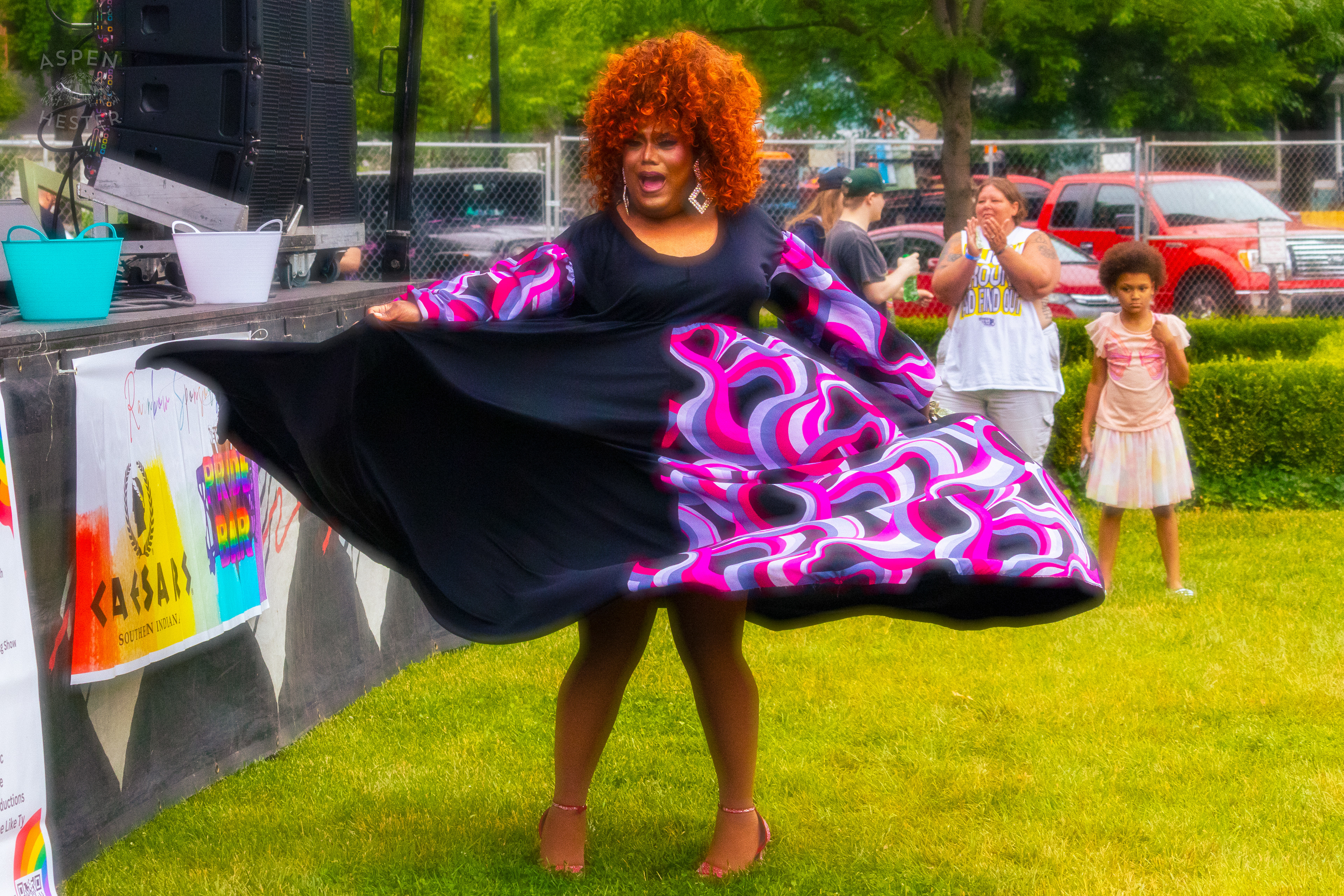 Drag Queen Performing 'Greatest Love of All' by Whitney Houston During Pride Bar's Family Friendly Drag Show at Southern Indiana Pride. June 1st, 2024/Aspen Hester