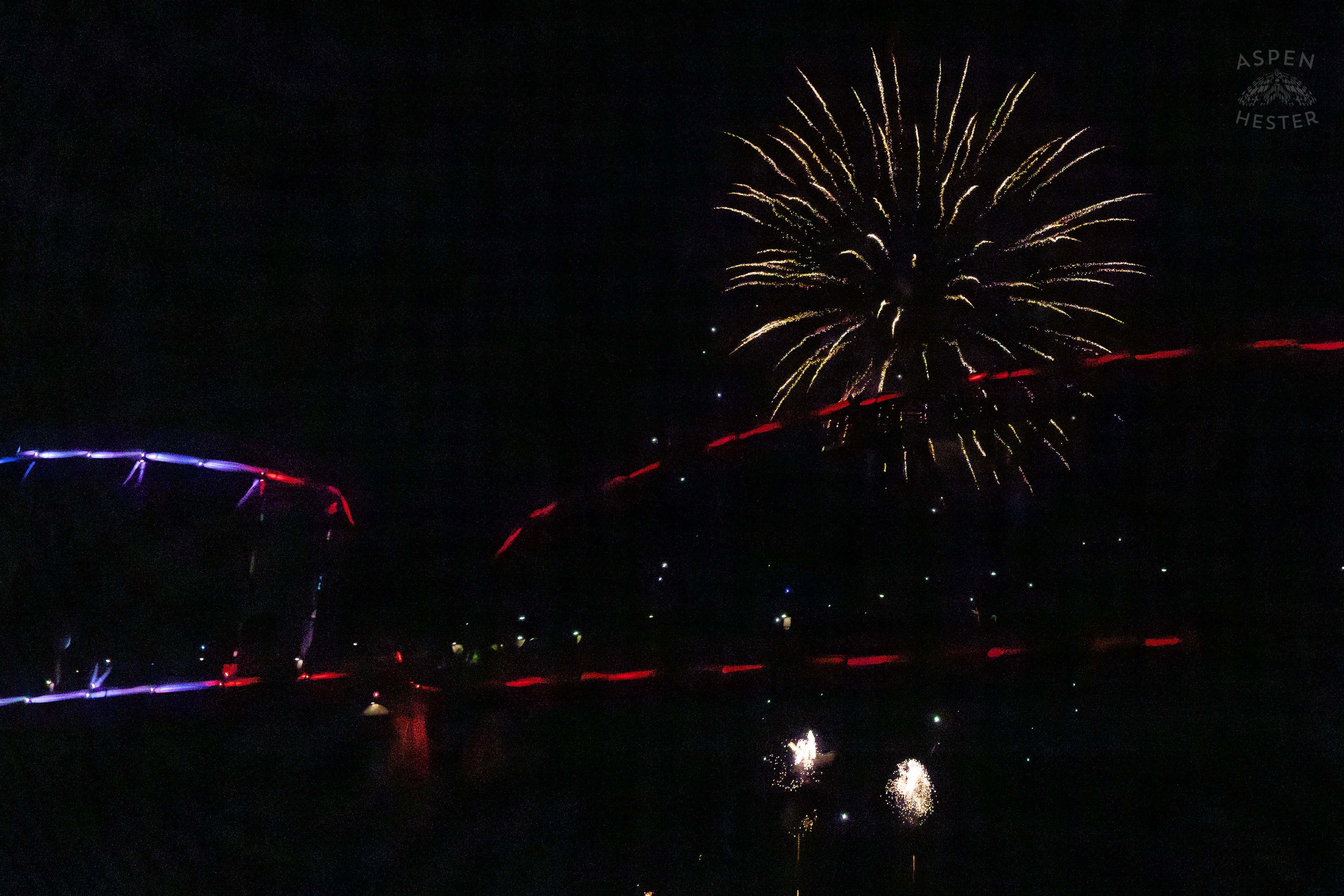 The Big Four Bridge During The Fireworks Show at Waterfront Park Fourth of July. July 4th, 2024/Aspen Hester