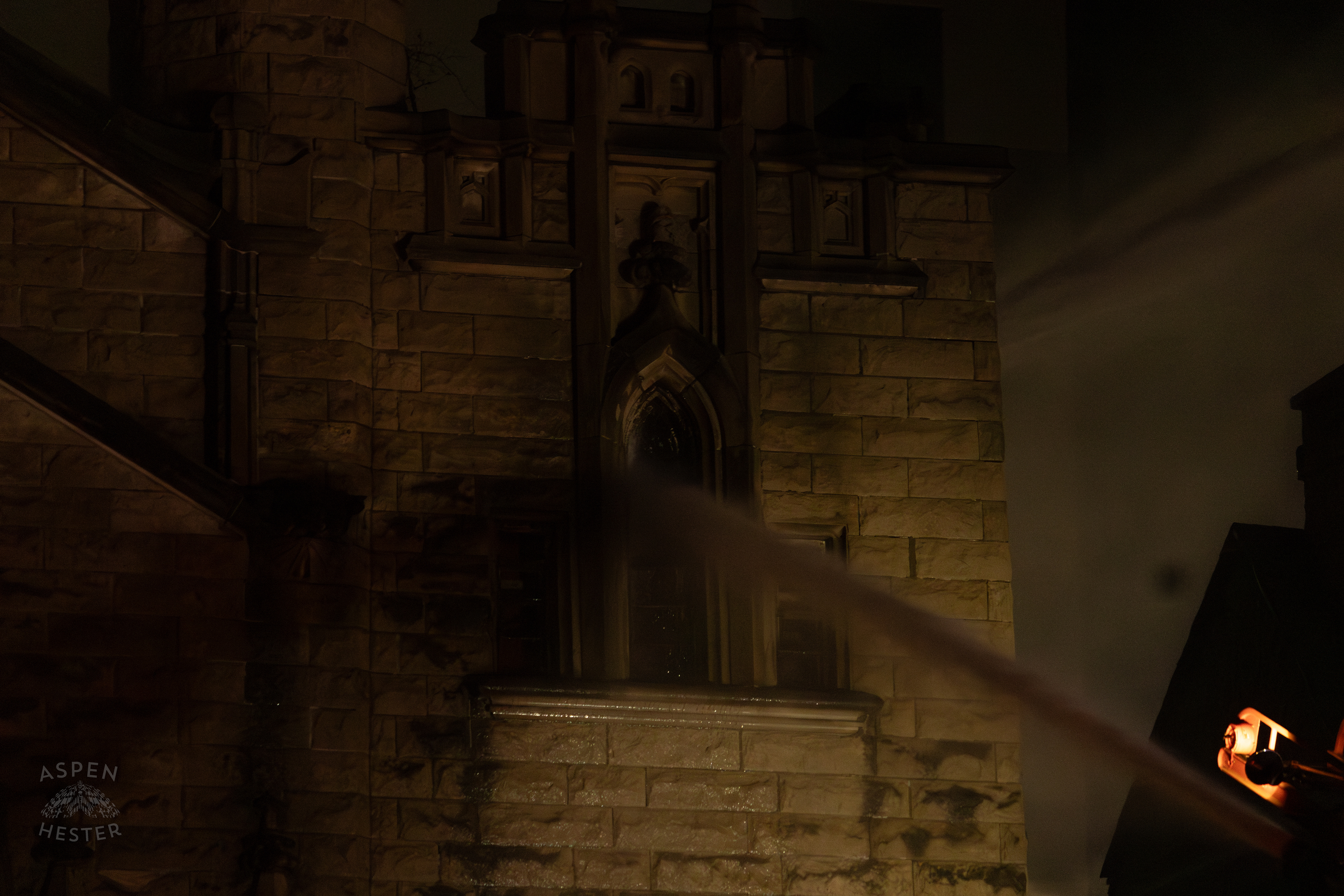 Firefighters Using an Aerial Hose to Battle the Massive 3 Alarm Blaze Engulfing The Vacant St. Paul's German Evangelical Church on East Broadway. October 9th, 2024/Aspen Hester