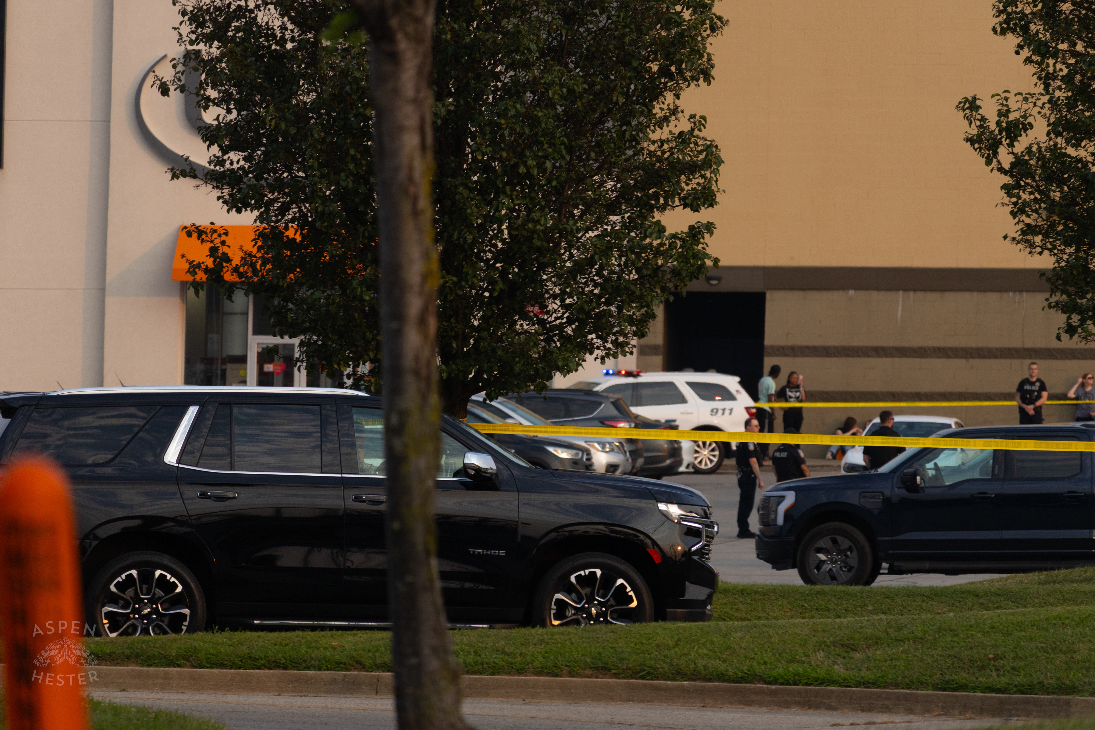 Initial View of the Scene Where A Man was Critically Injured After Shooting Himself in The Head During A Police Stop Outside Mall St. Matthews. July 27th, 2024/Aspen Hester. July 27th, 2024/Aspen Hester