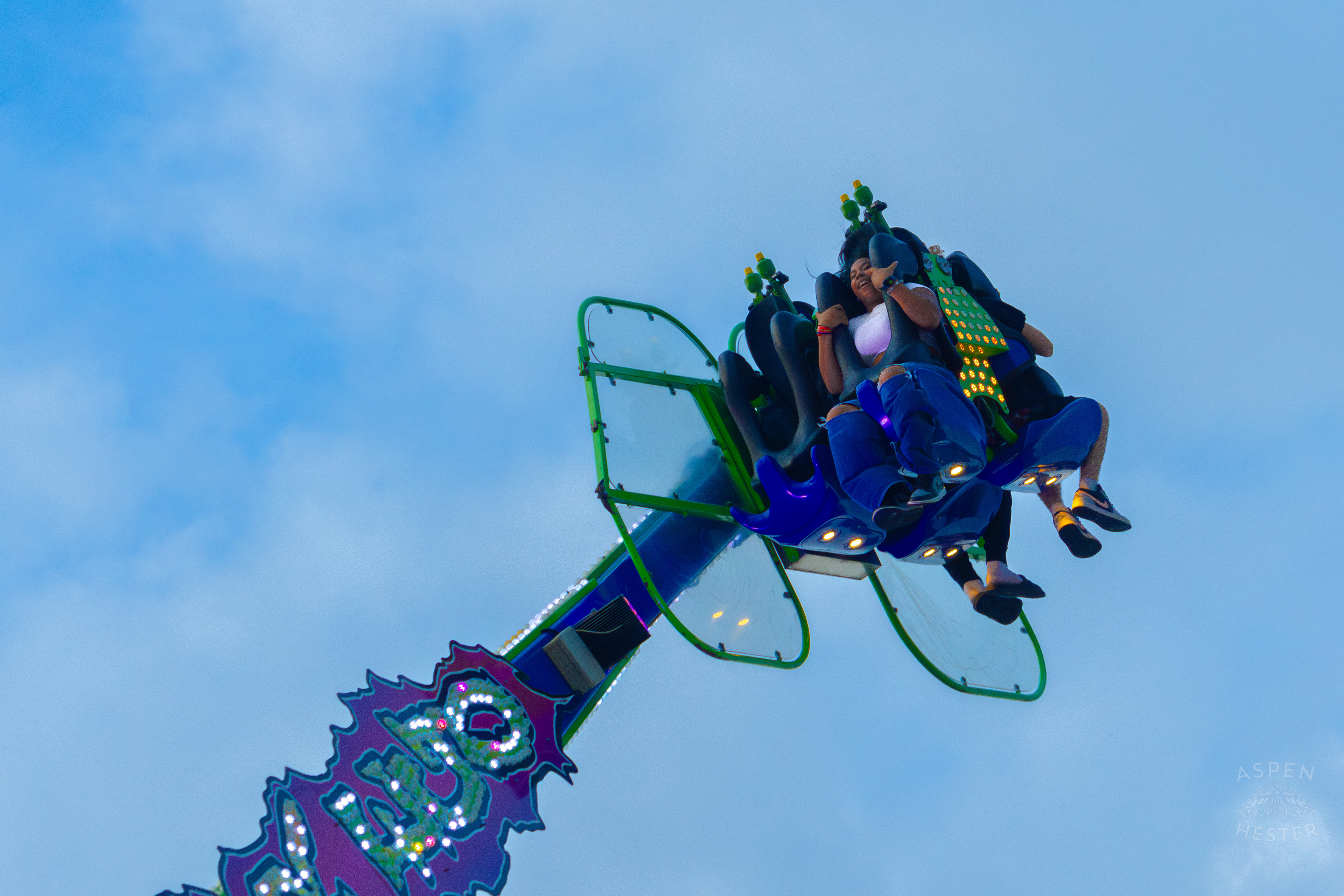 Fair Goers Spinning and Flipping Around The Sky in the Alter Ego at The 120th Kentucky State Fair. July 15th, 2024/Aspen Hester