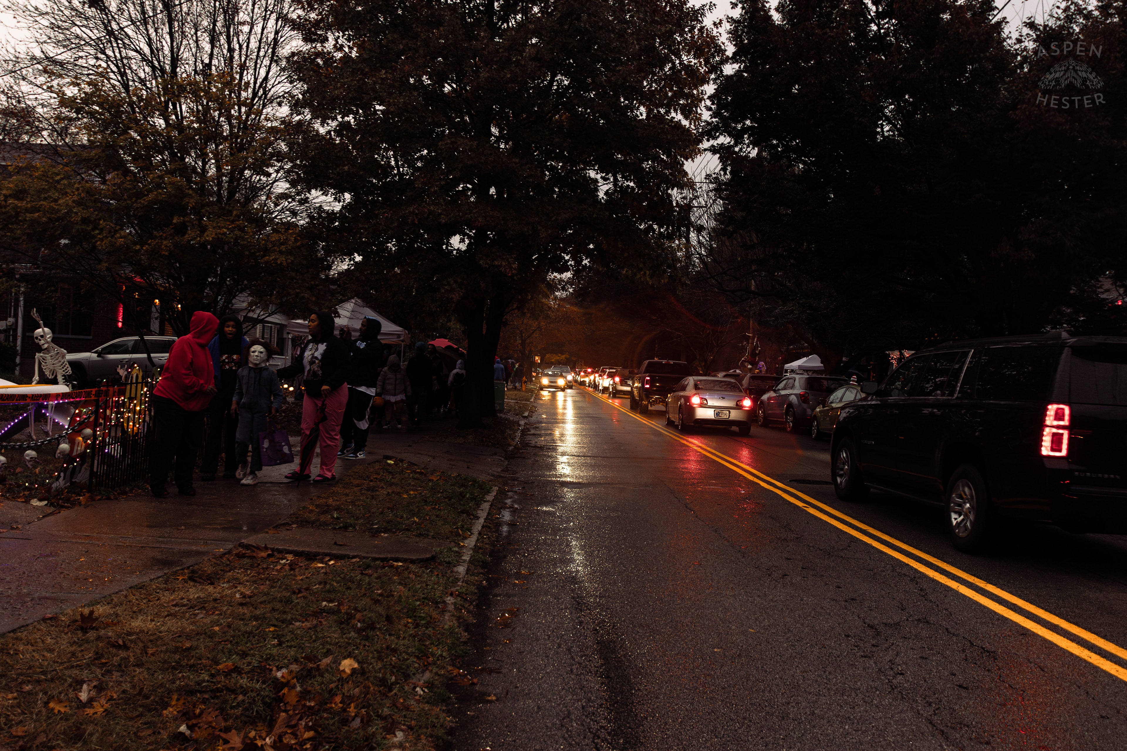 Fright Seekers and Trick Or Treaters Clogging the Street and Sidewalks Along Hillcrest Avenue on Halloween Night. October 31st, 2024/Aspen Hester