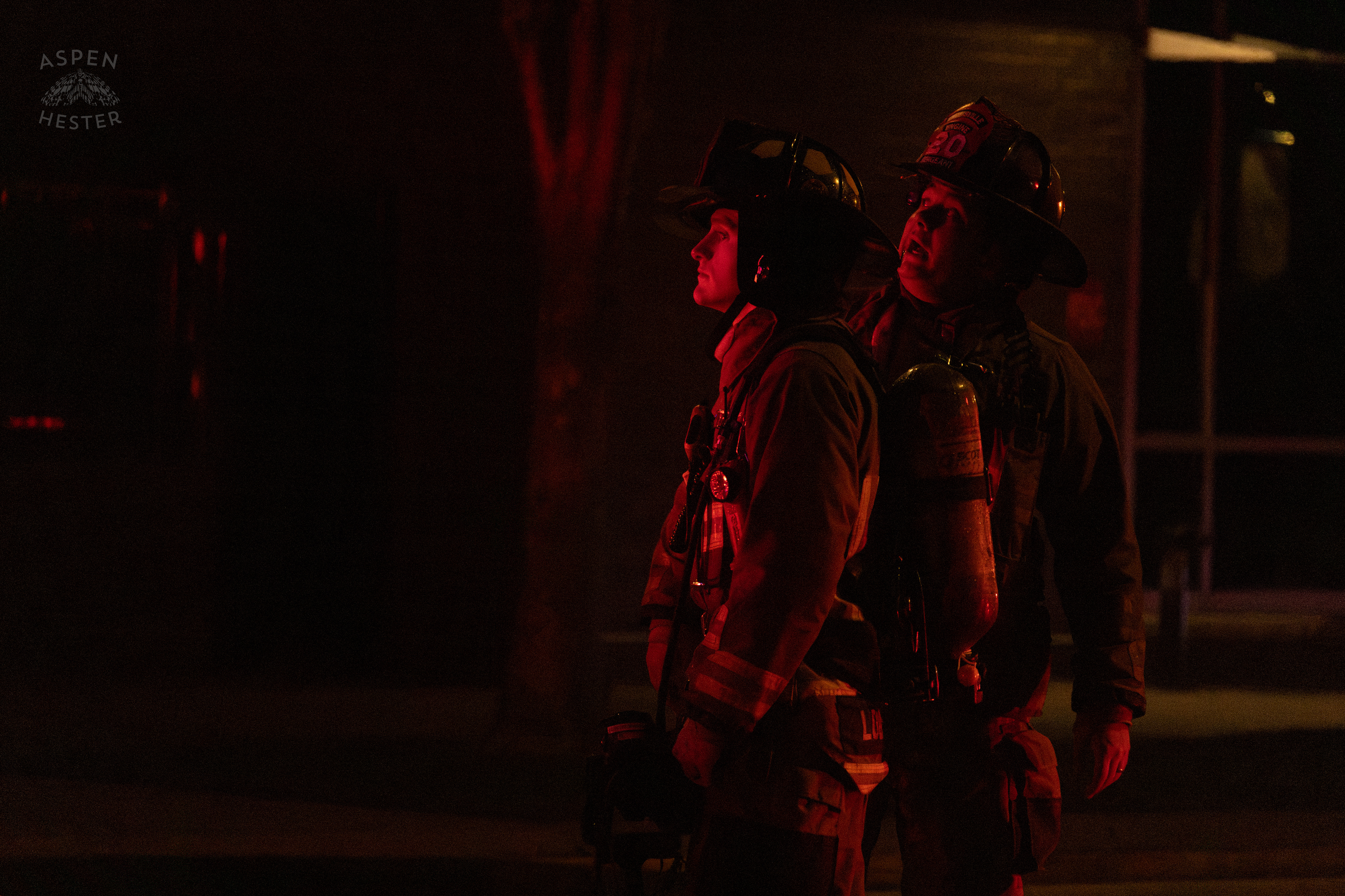 FireFighters Gawking at The Massive 3 Alarm Blaze Engulfing The Vacant St. Paul's German Evangelical Church on East Broadway. October 9th, 2024/Aspen Hester