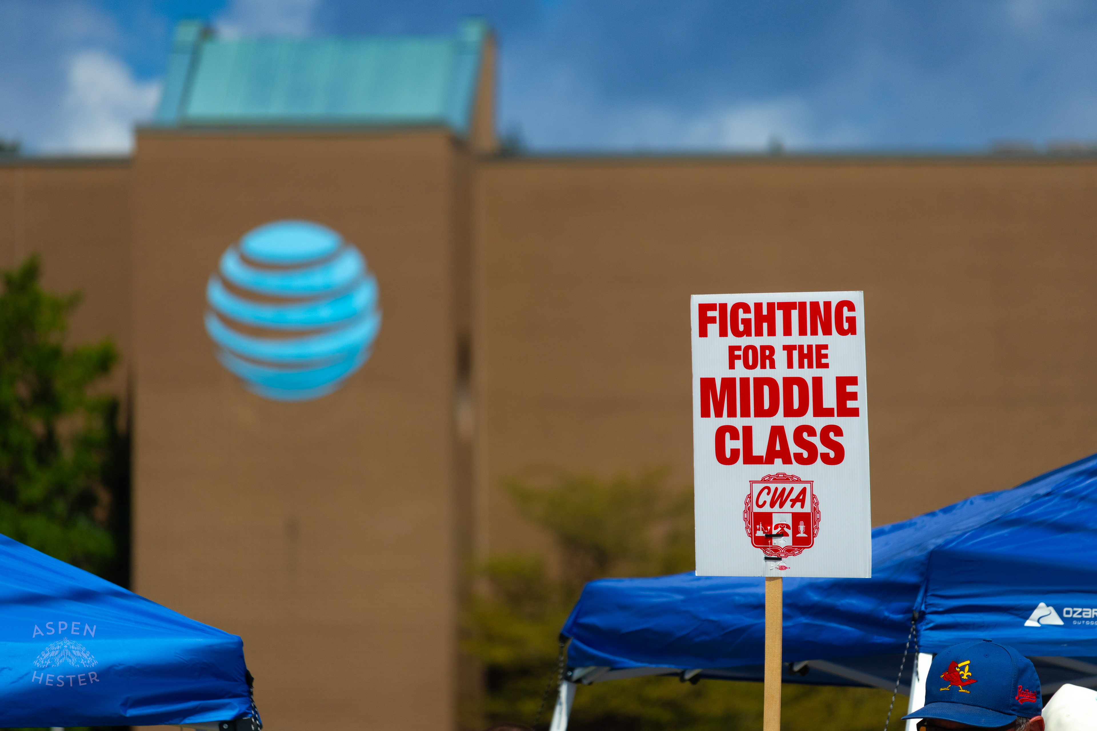 "FIGHTING FOR THE MIDDLE CLASS" Sign Used by A Member of The Communication Workers of America Union Striking Against AT&T for Fair Pay and Benefits. August 18th, 2024/Aspen Hester