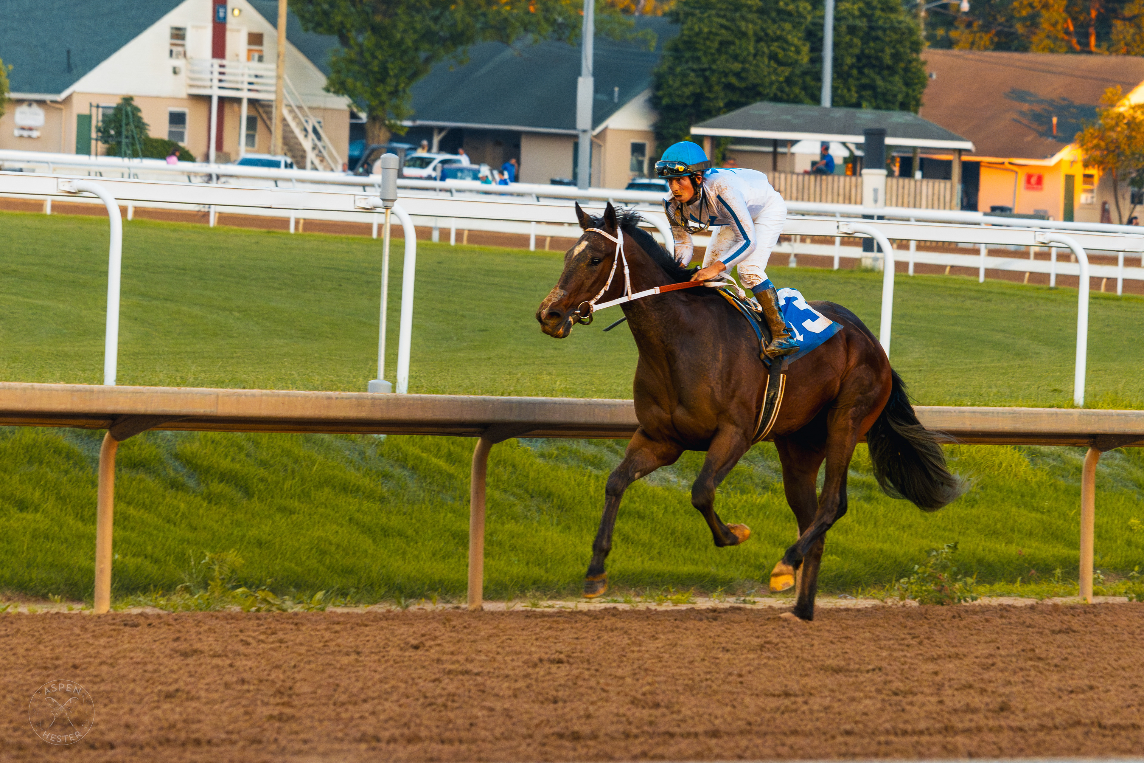 Jokey and Horse Racing at Downs After Dark. May 18th, 2024/Aspen Hester
