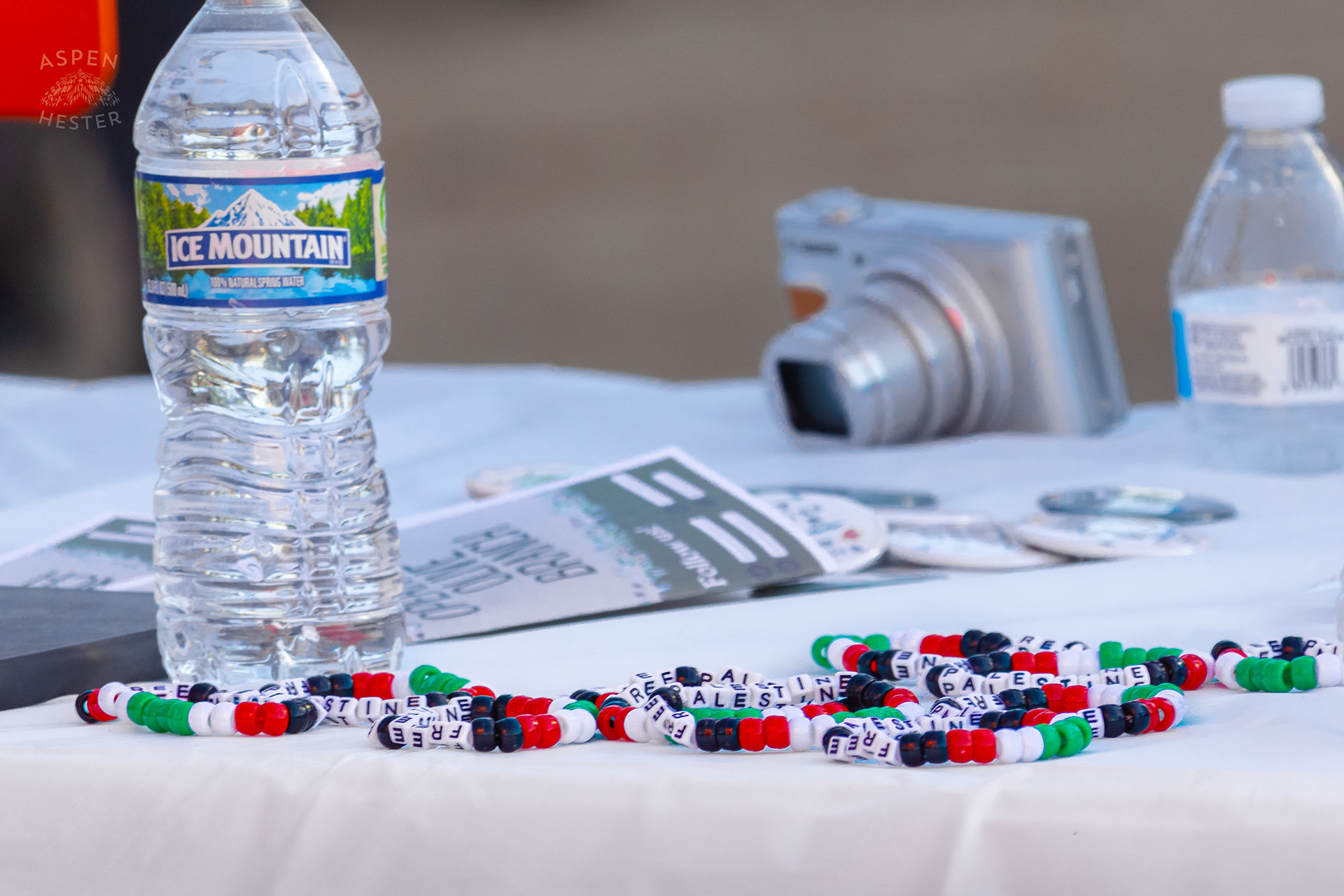 :Free Palestine" Bracelets For Sale During Louisville's One Year of Gaza Genocide Rally. October 5th, 2024/Aspen Hester 