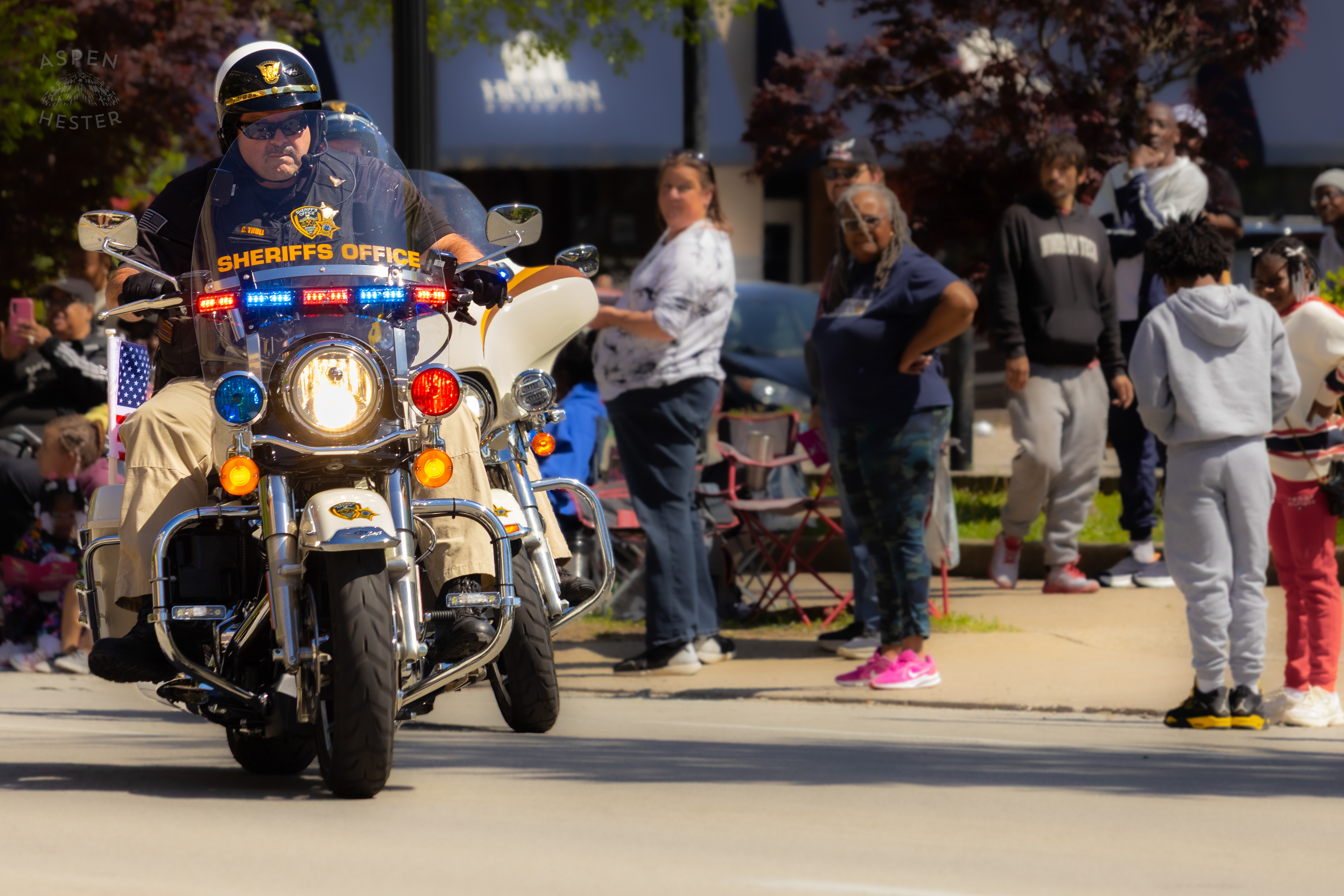 A Motor Officer for The Jefferson County Sheriff's Office Rides Down West Broadway During The 70th Annual Pegasus Parade. April 27th, 2025/Aspen Hester