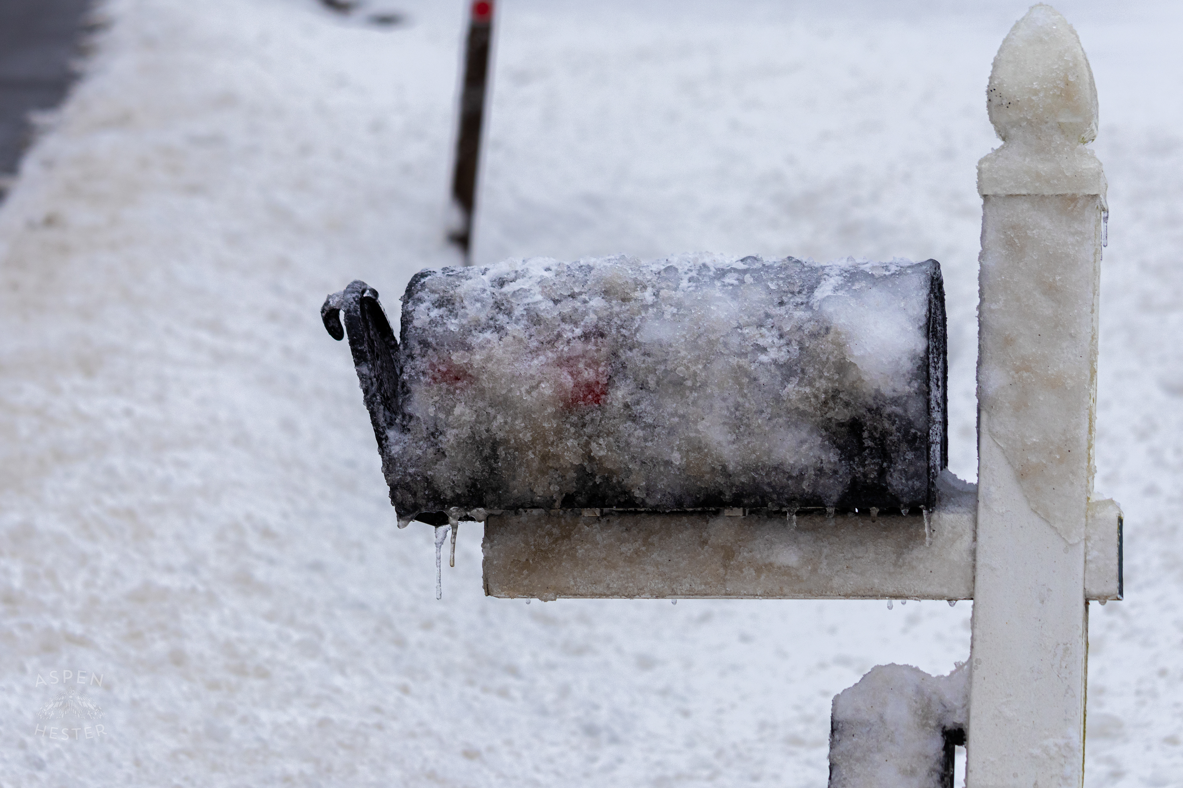 Mailbox Fully Encrusted in Ice and Snow Along Arnoldtown Road in Waverly Hills Caused by Winter Storm Blair. January 6th, 2025/Aspen Hester