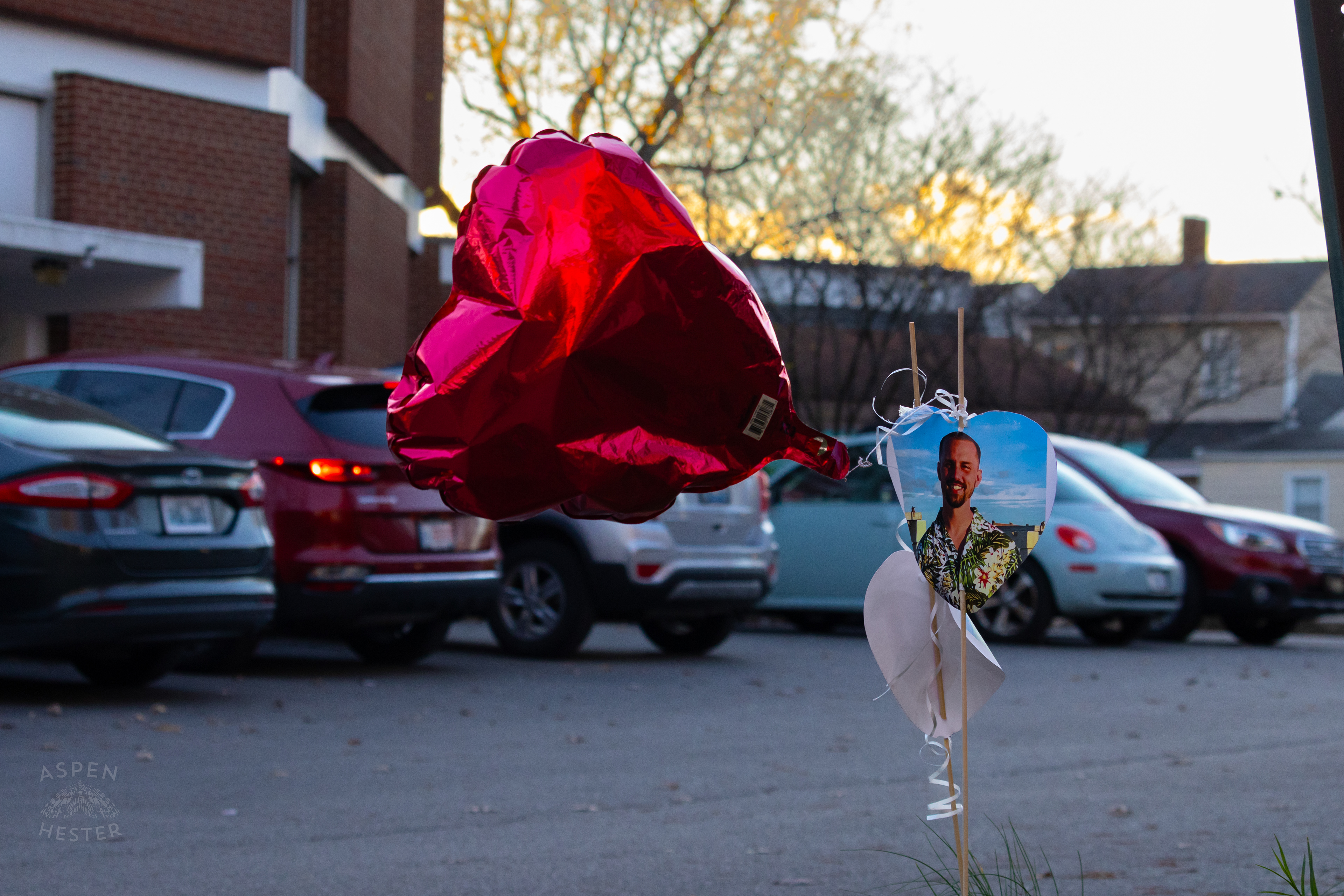 Memorial for The Victims of The Givaudan Scene Colour Plant Explosion Set Up Outside United Crescent Hill Ministries Where Representatives of The Company Are Holding Mobile Office Hours for Residents Effected. November 20th, 2024/Aspen Hester