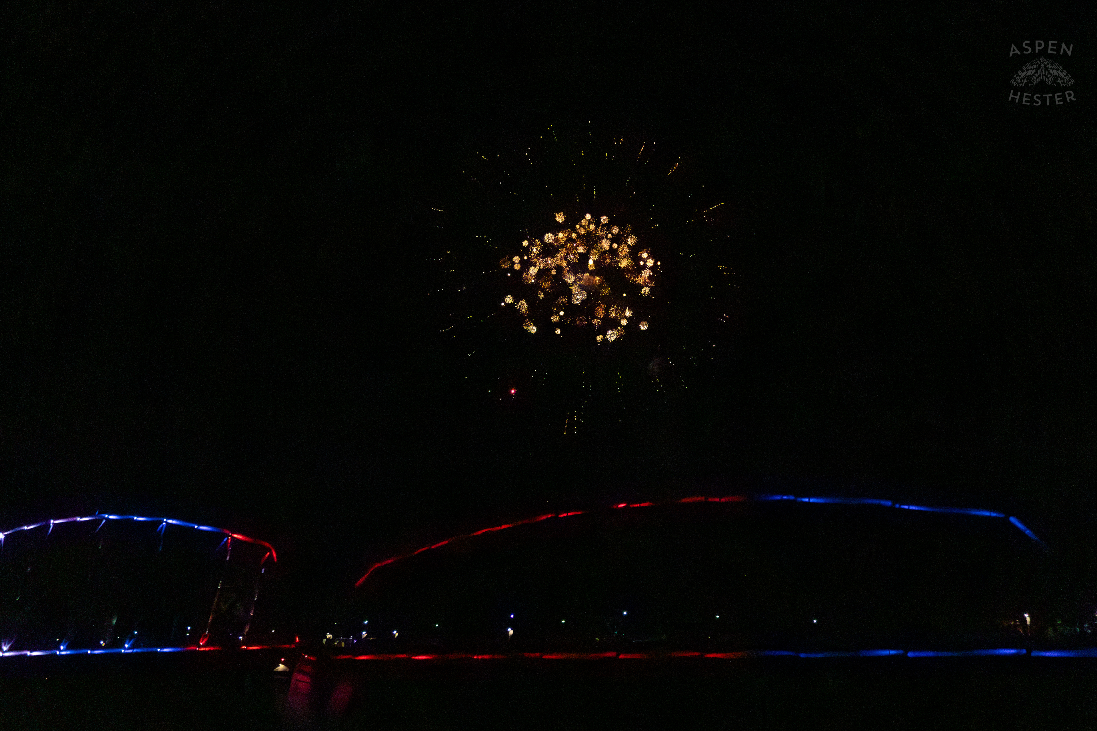 The Big Four Bridge During The Fireworks Show at Waterfront Park Fourth of July. July 4th, 2024/Aspen Hester