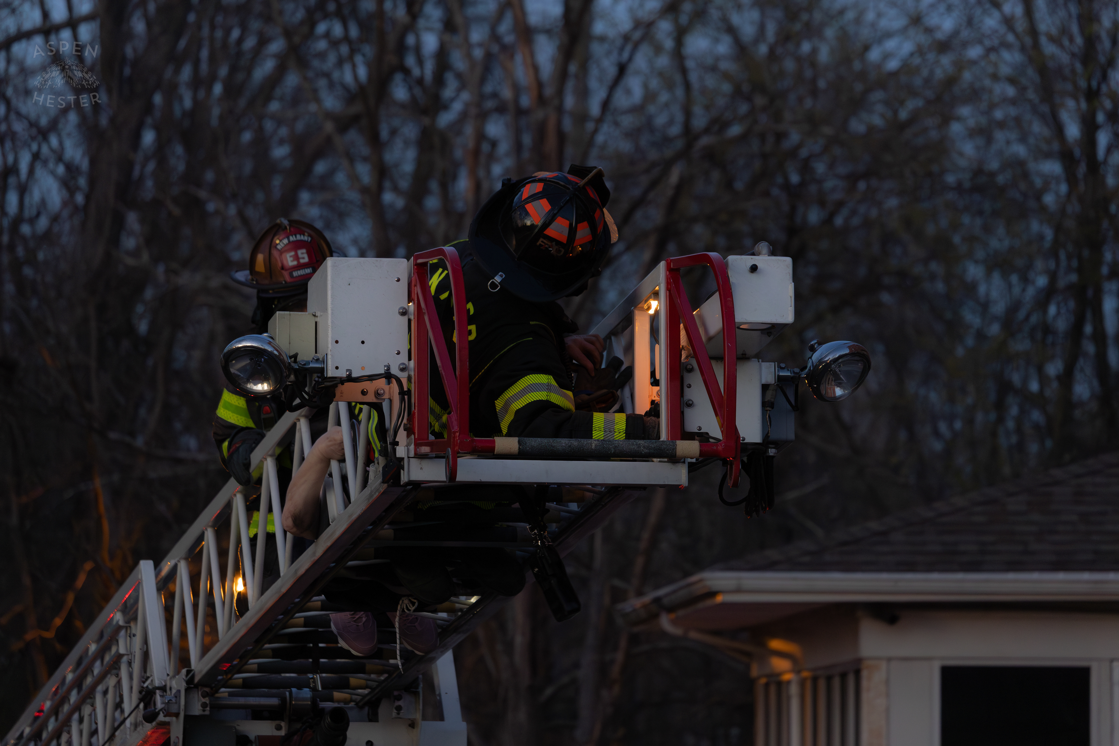 Firefighters Save A Trapped Resident on A High Floor From The Parkview Tower Fire in New Albany Indiana. March 22nd, 2025/Aspen Hester