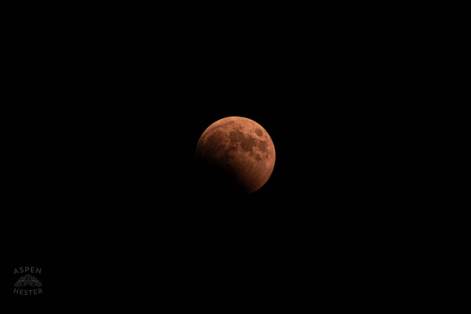 March 2025’s Lunar Eclipse Over A Blood Moon at 1:26am, an Hour Before The Total Eclipse Begins. March 14th, 2025/Aspen Hester
