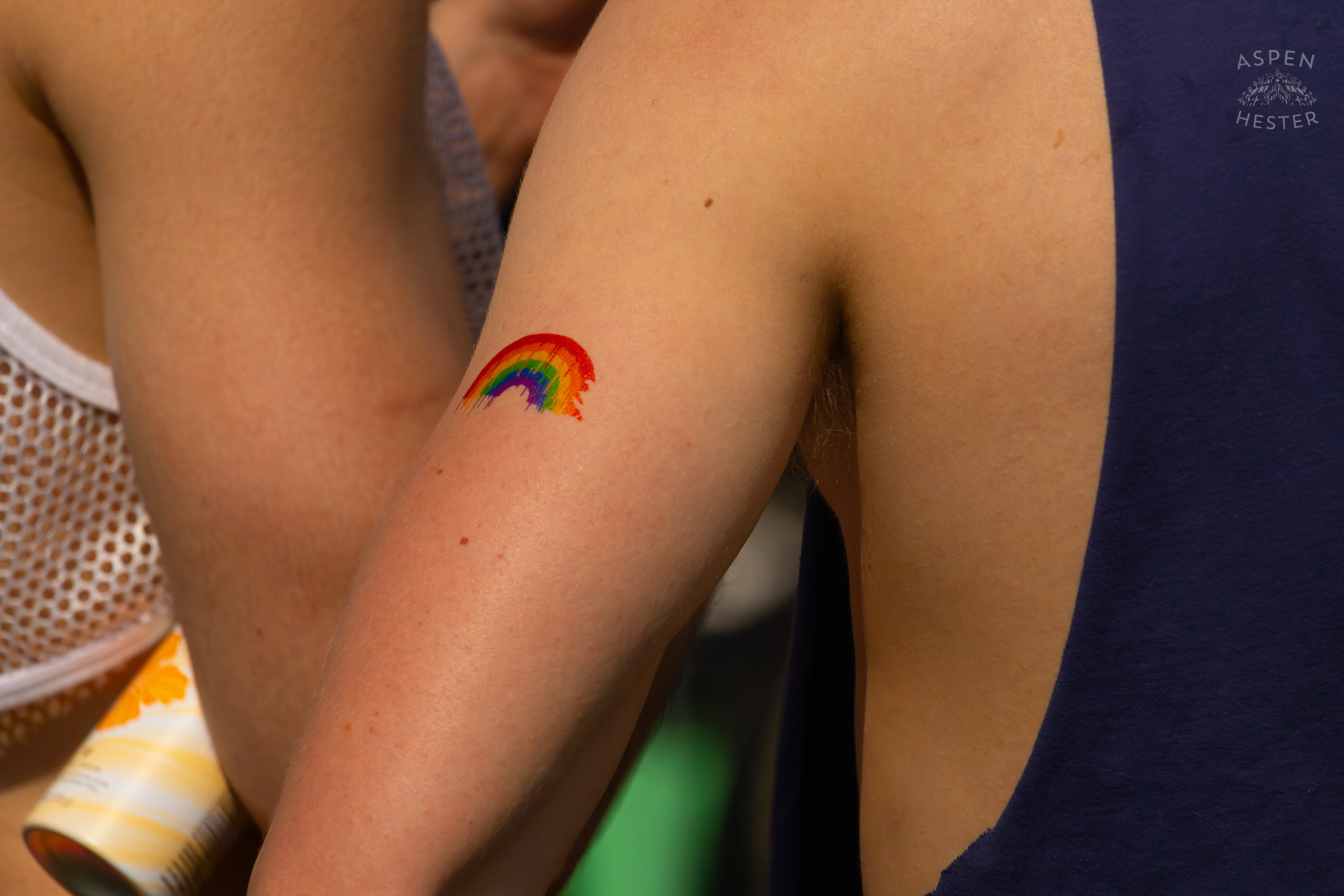 Someone With A Rainbow Tattoo at Kentuckiana Pride 2025. June 21th, 2025/Aspen Hester 