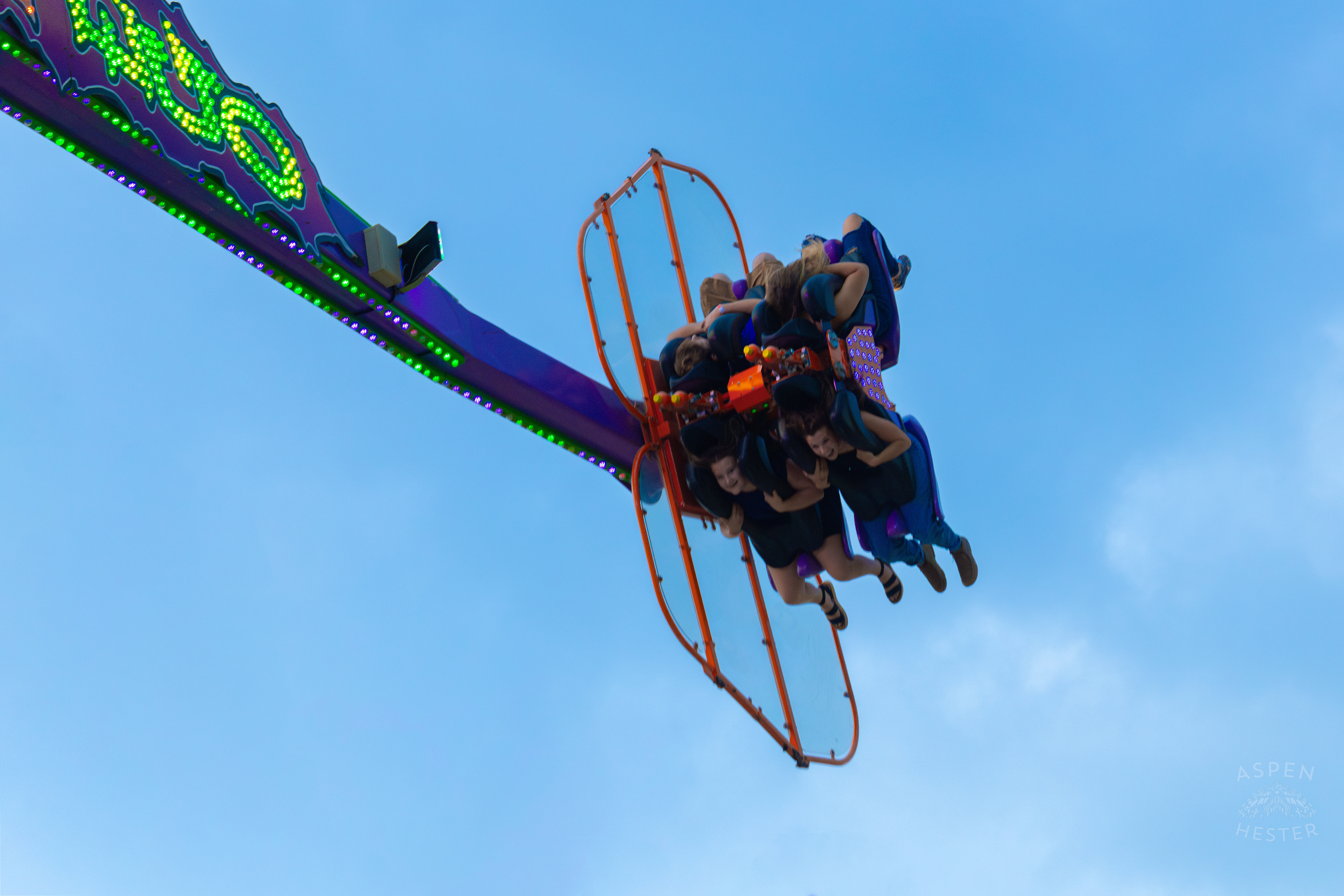 Fair Goers Spinning and Flipping Around The Sky in the Alter Ego at The 120th Kentucky State Fair. July 15th, 2024/Aspen Hester