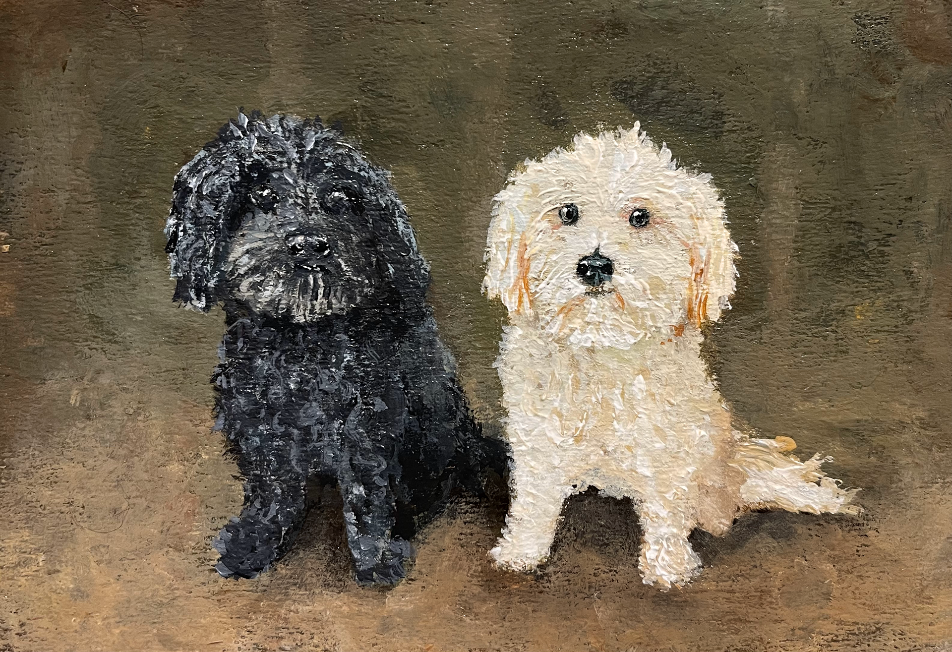 The client's dogs. 5'' x 3'' oil on paper.