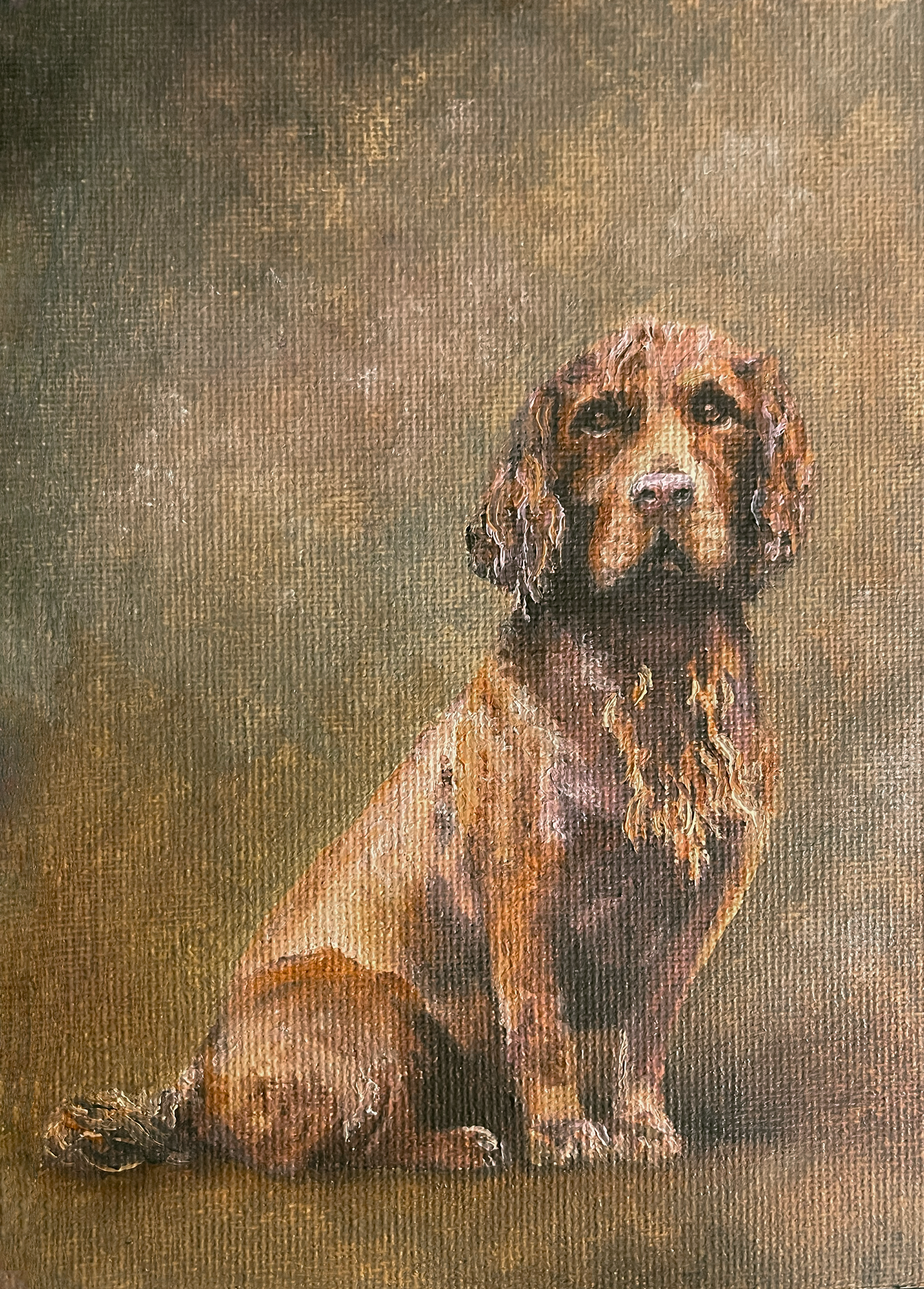 A painting of the client's dog. 6'' x 4'' Oil on Canvas.