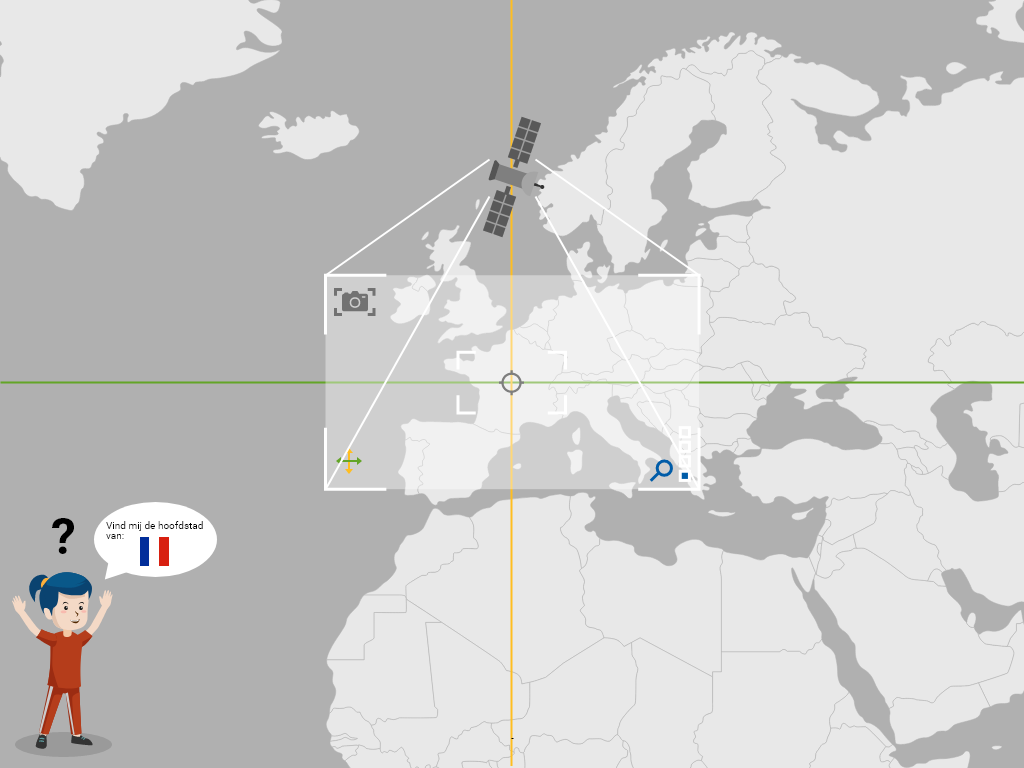 De rode knop bevestigt de nieuwe focus op de locatie en zorgt ervoor dat het target weer in het midden komt te staan..
