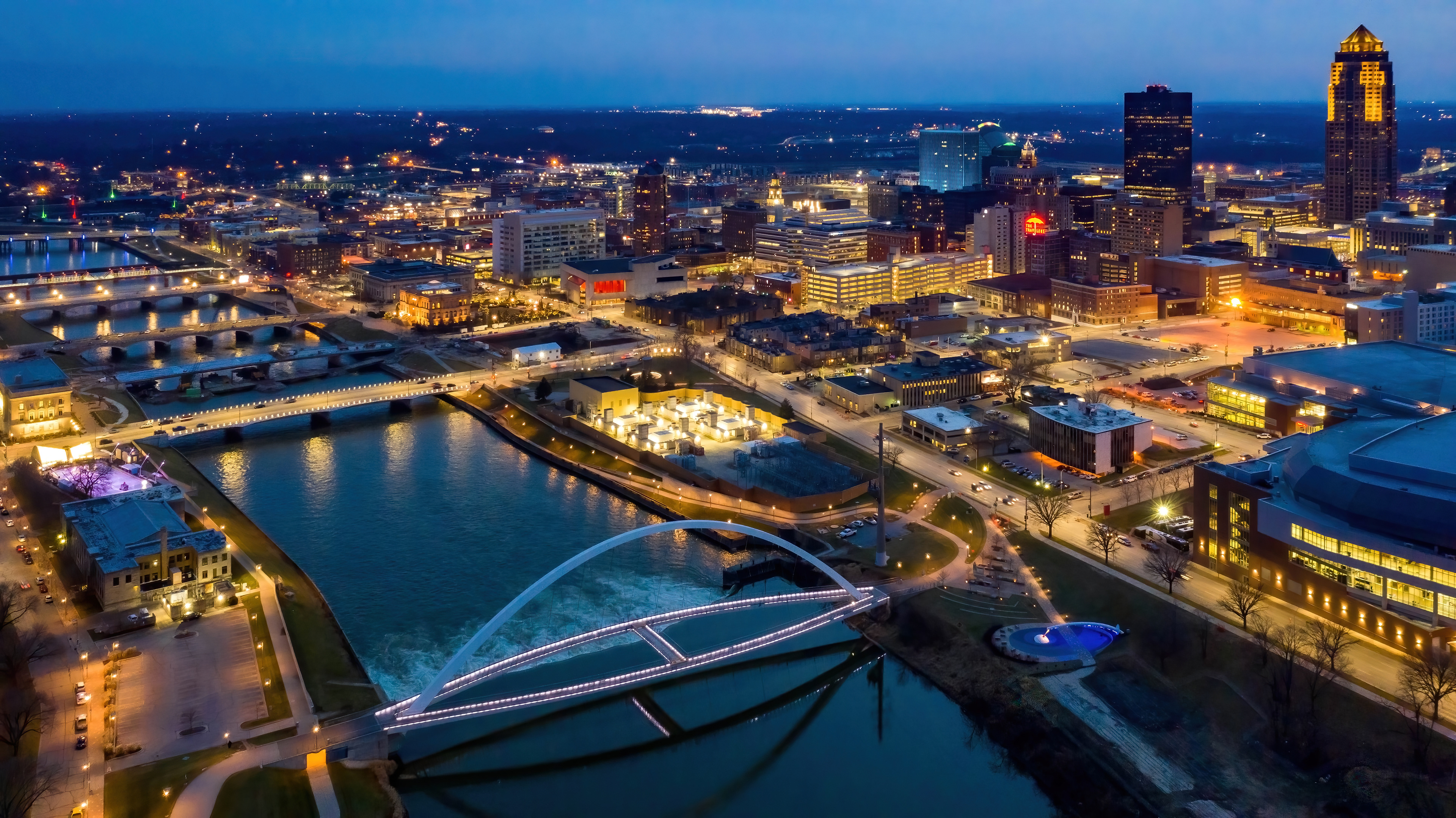 Aerial of Downtown Skyline at Night