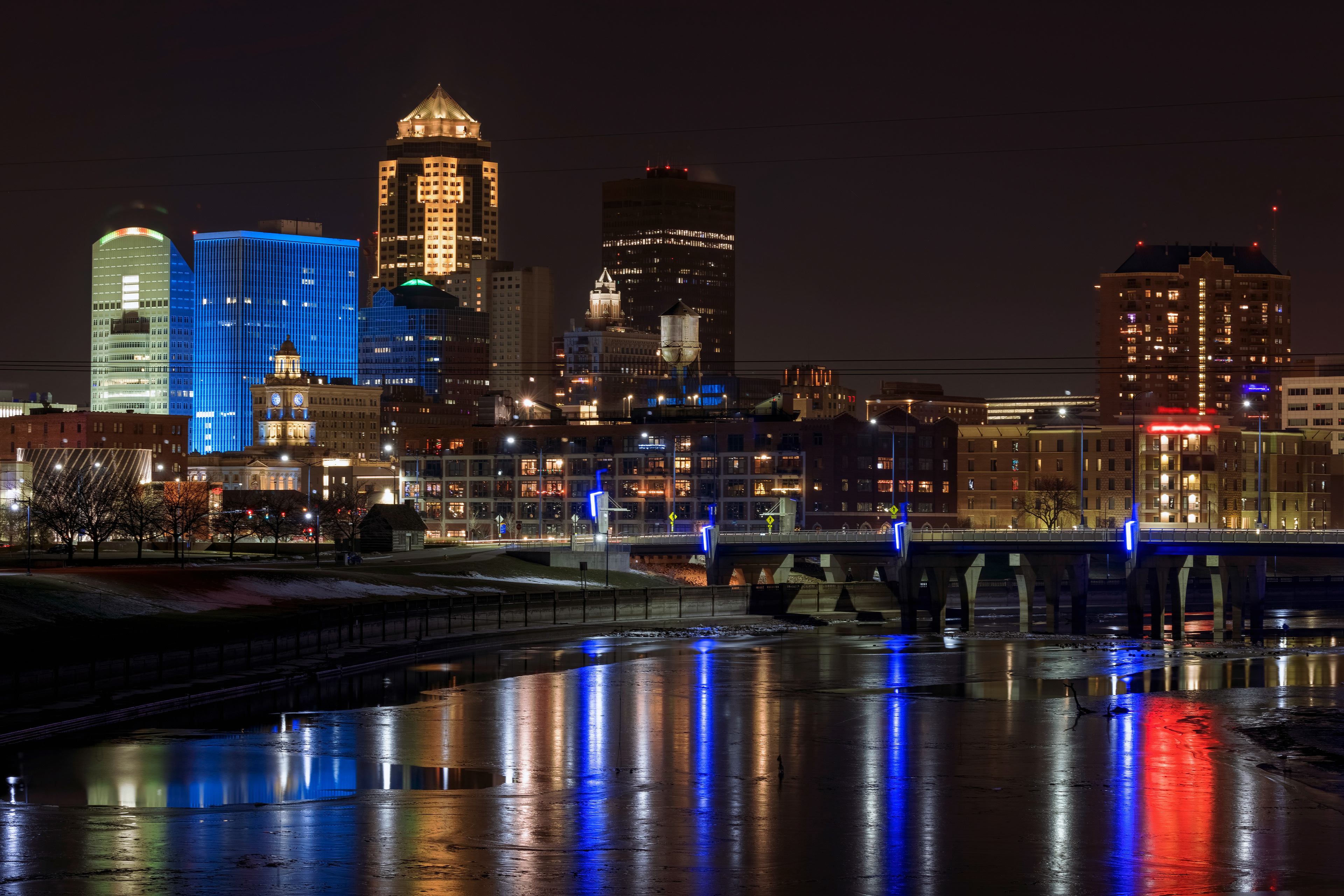 Skyline Reflections in the River at Night