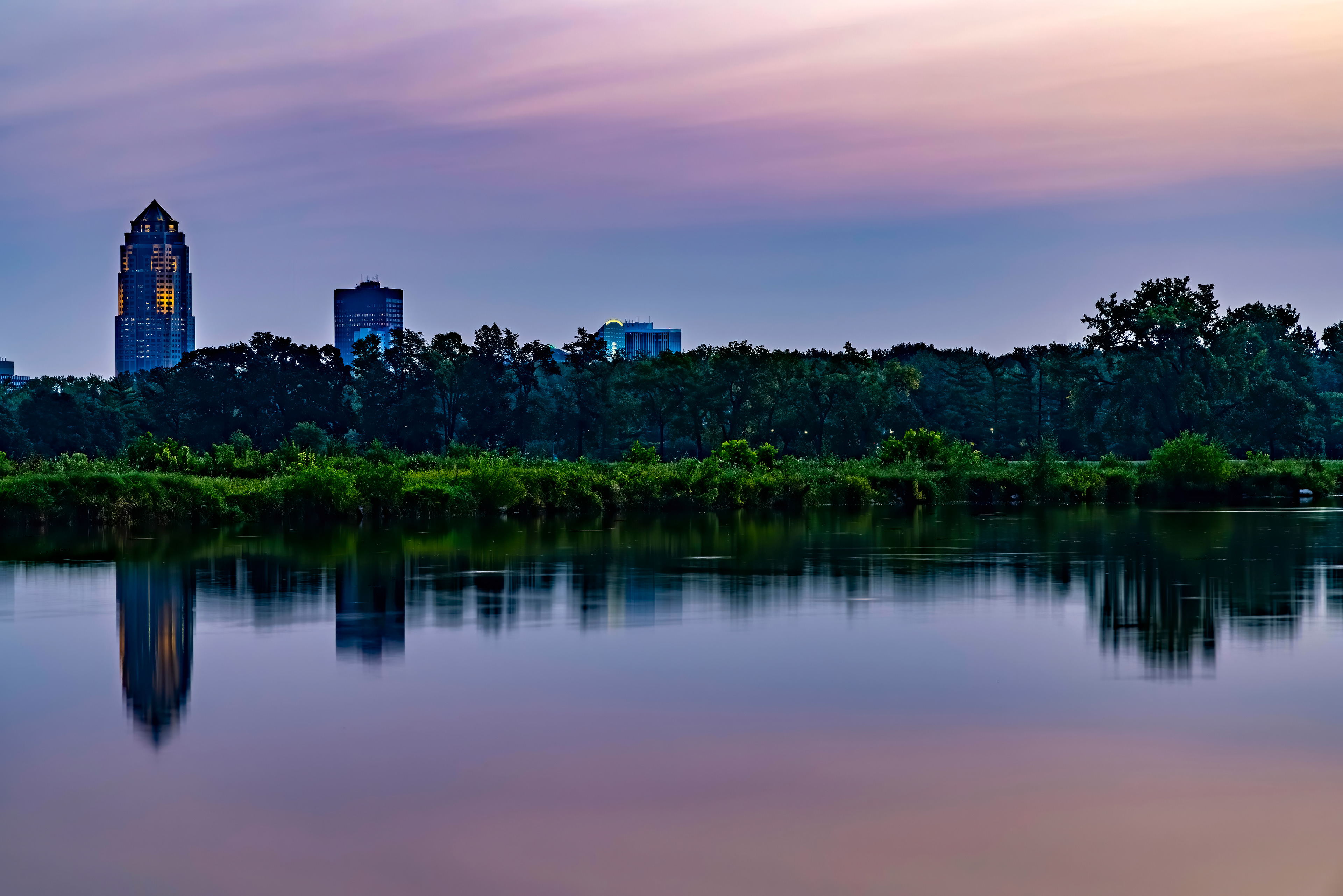 Skyline Sunset Reflections in Pond