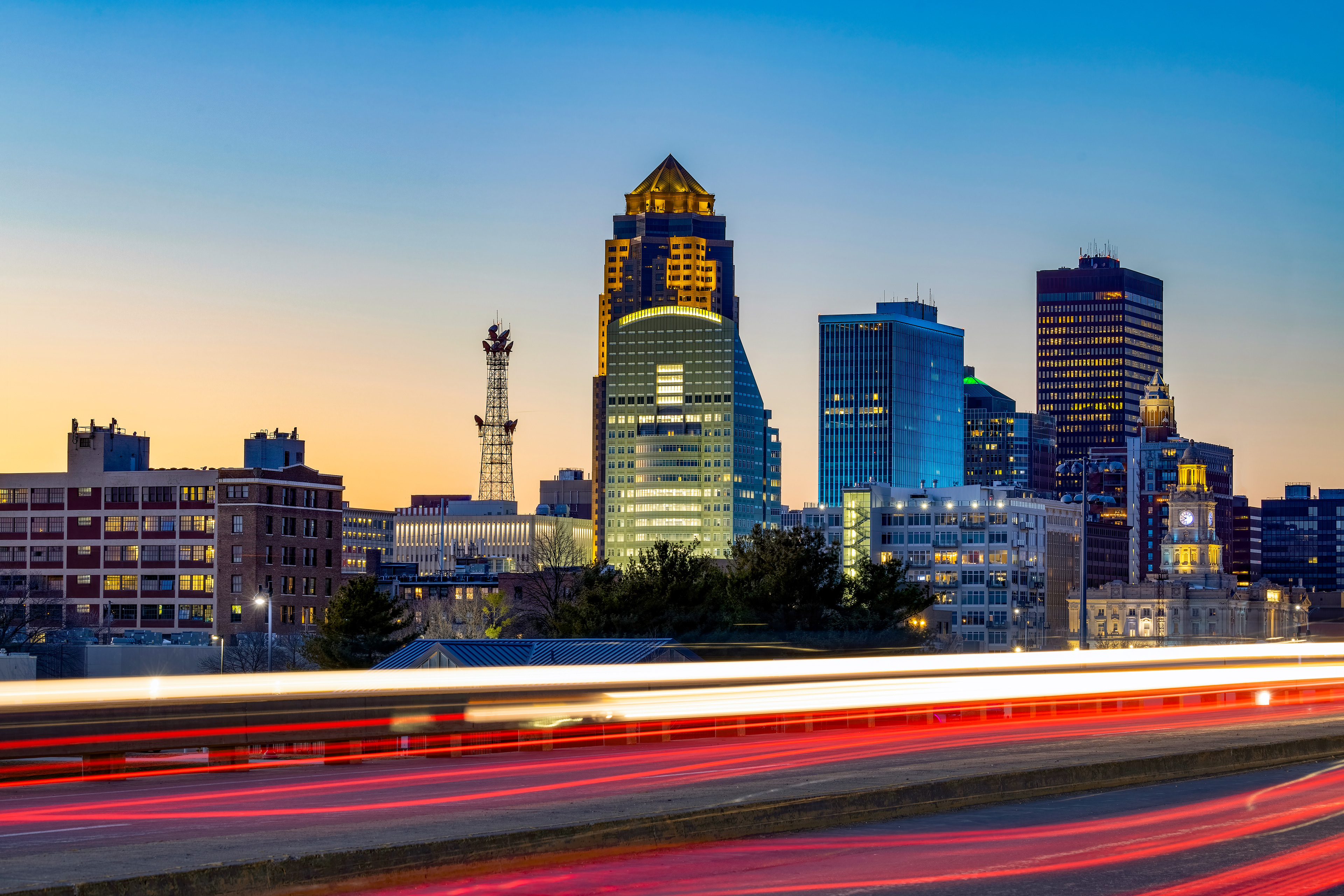 Light Trails and the Skyline at Sunset