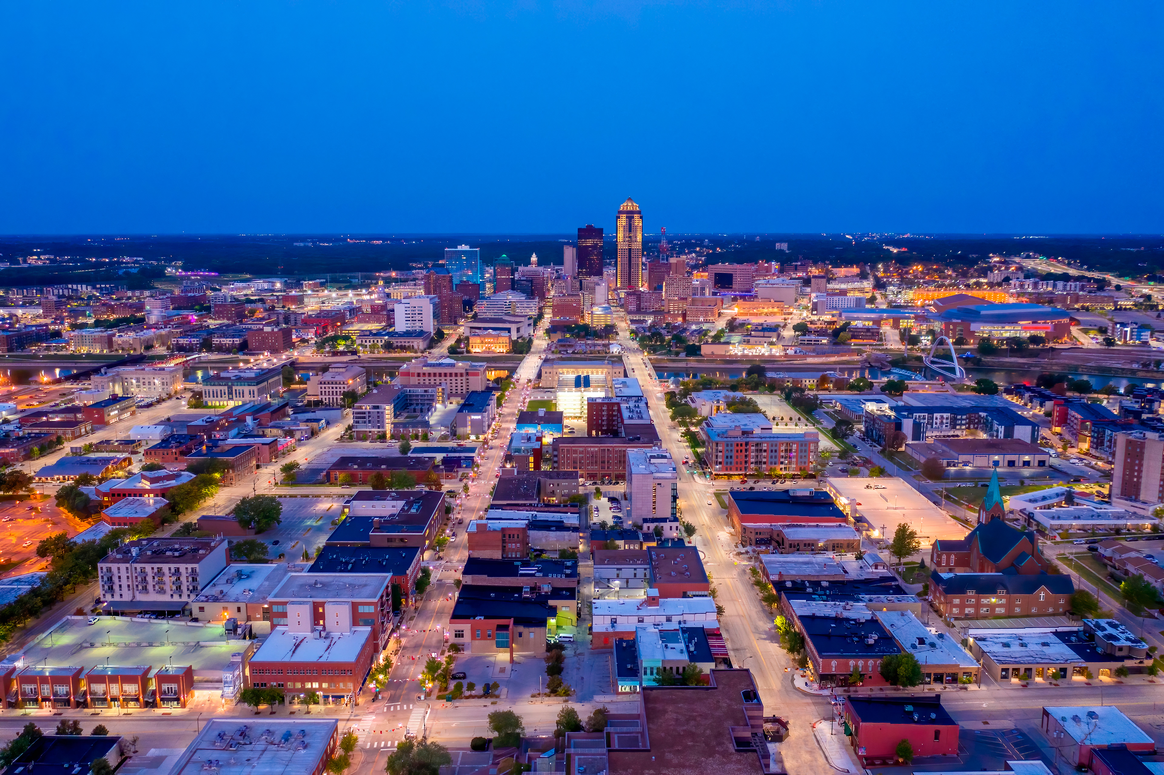 Distant Aerial of the Skyline at Night
