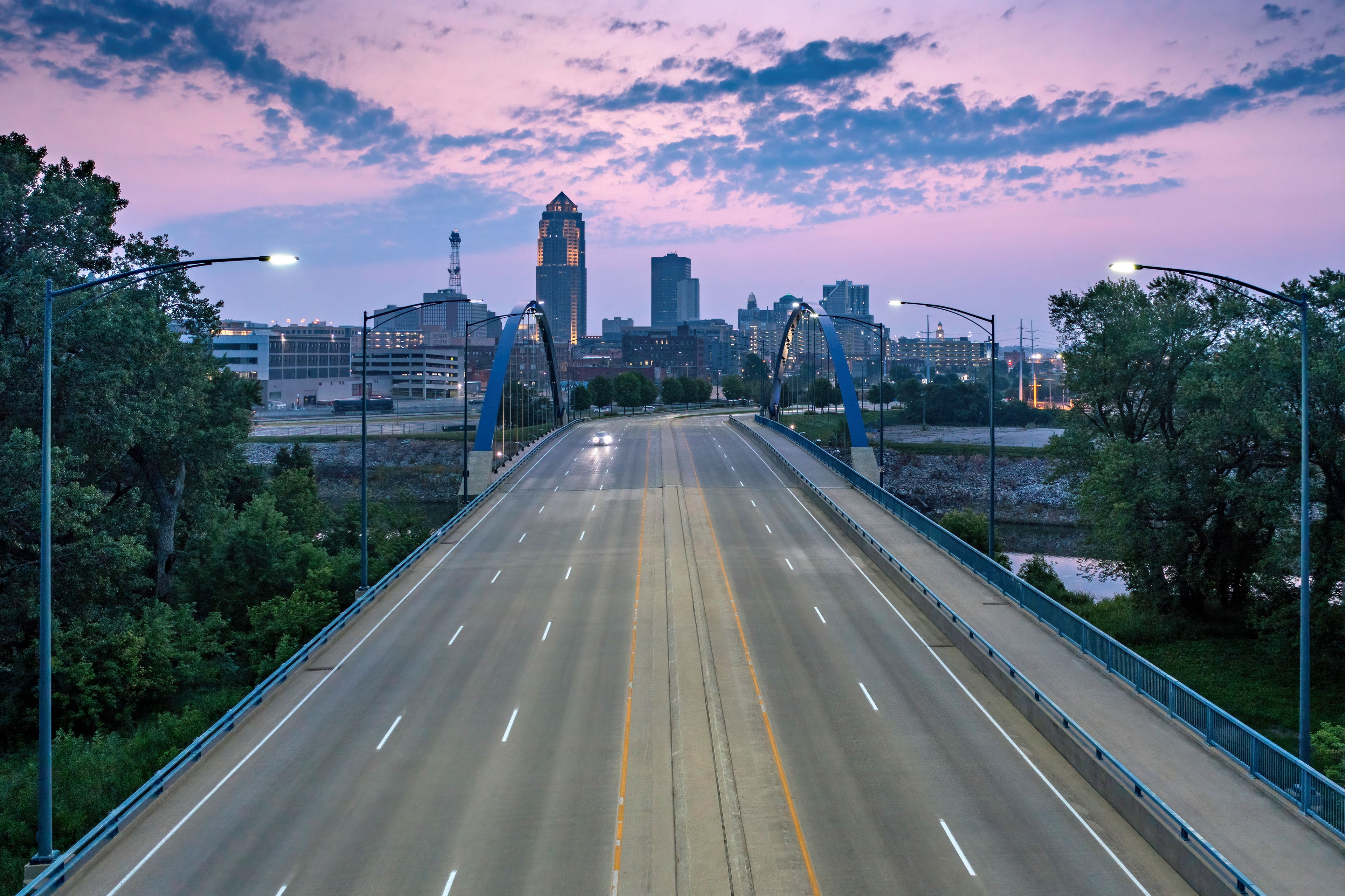 Aerial Across the MLK Bridge at Sunrise