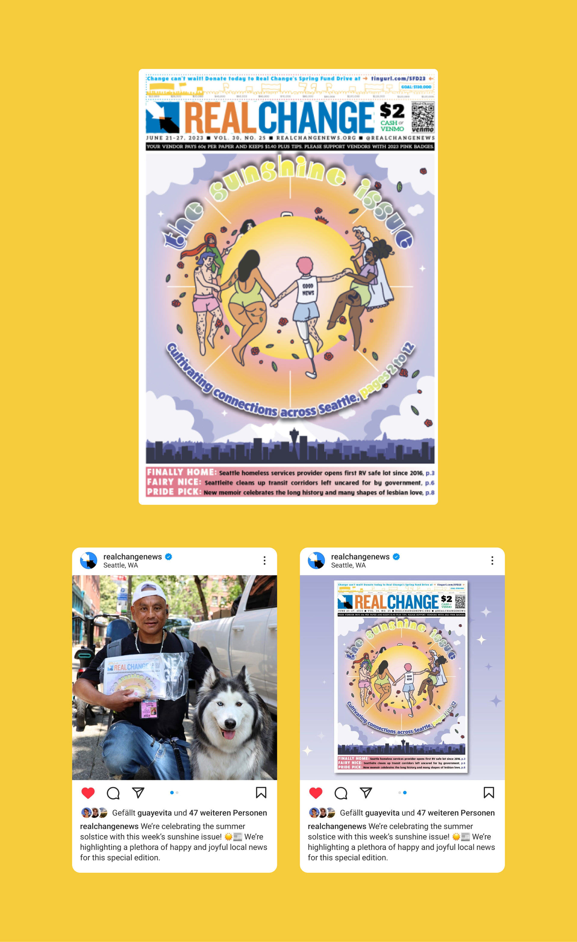 Cover Illustration for the RealChange Newspaper, June 2023 (Sunshine Issue)