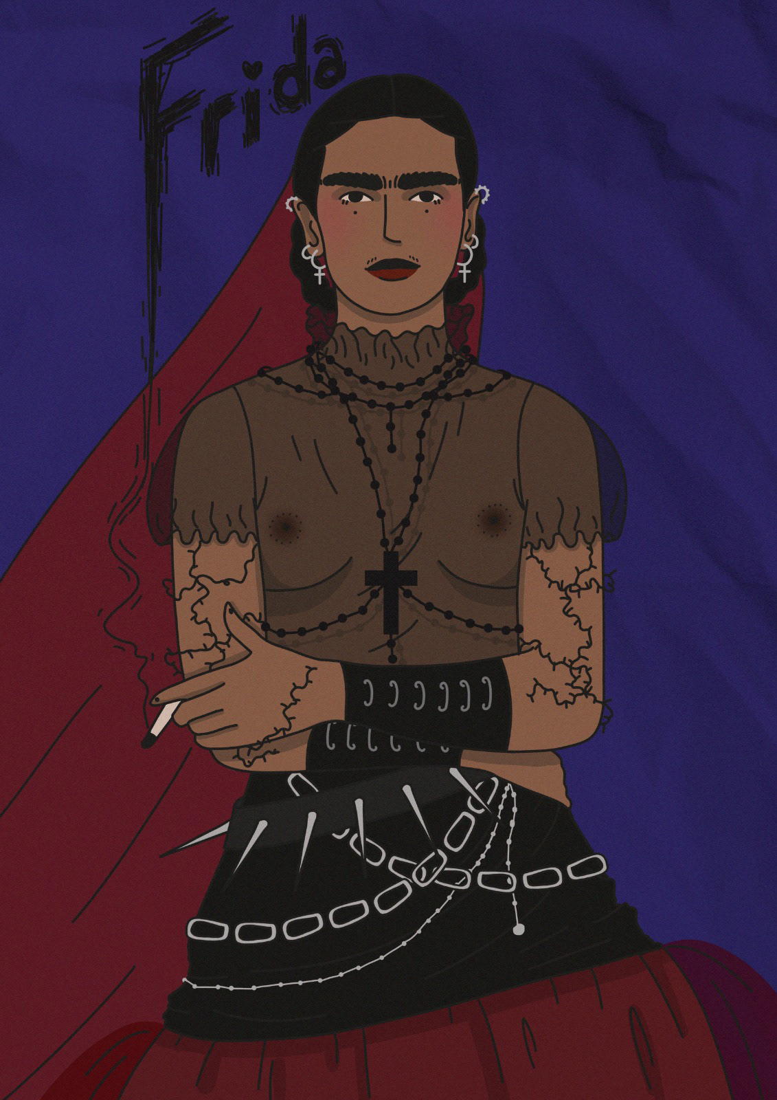 Frida Kahlo, Outfit inspired by Jean Paul Gaultier's 1998 spring collection "Hommage a Frida Kahlo"