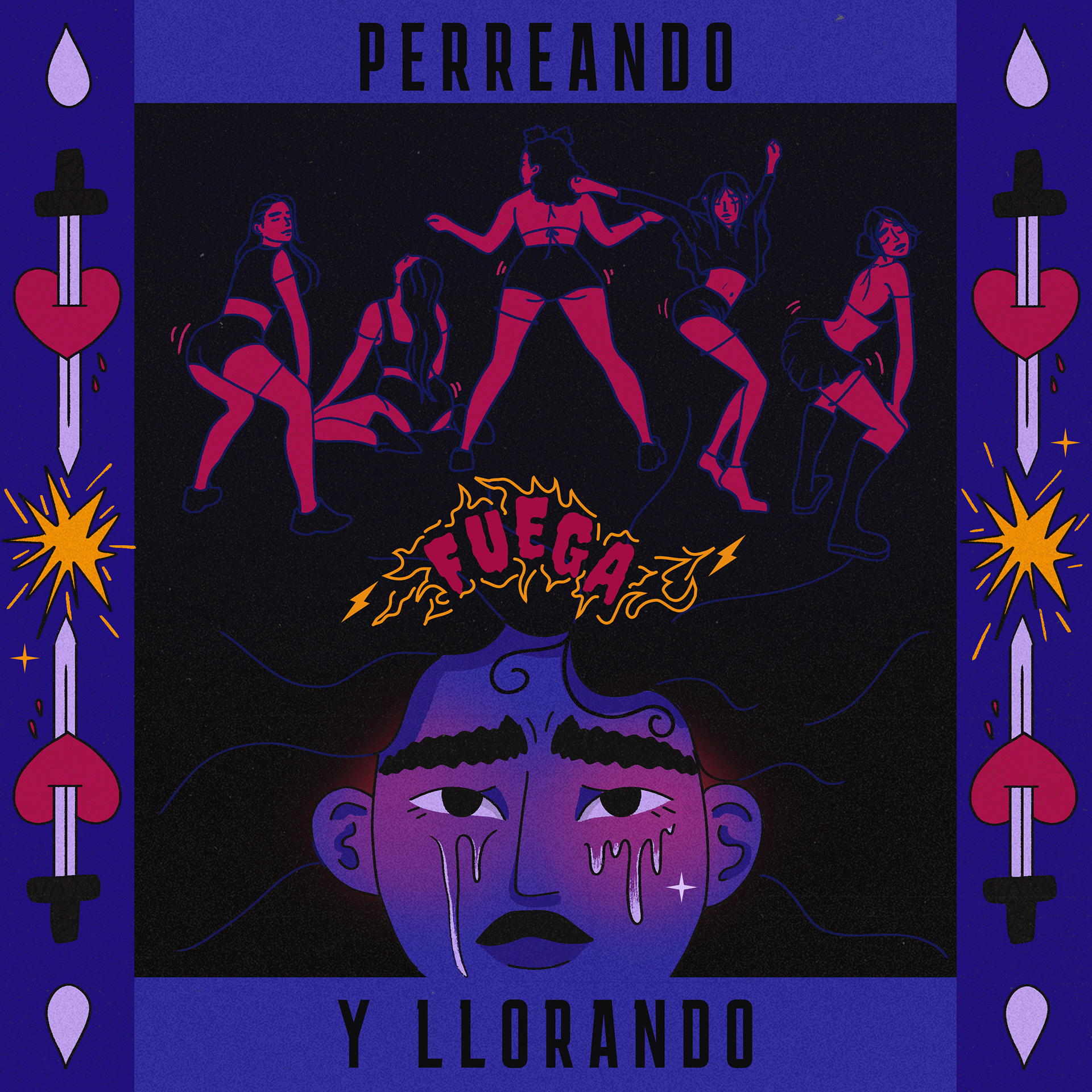 Finished cover for Fuega's mix "Perreando y Llorando"